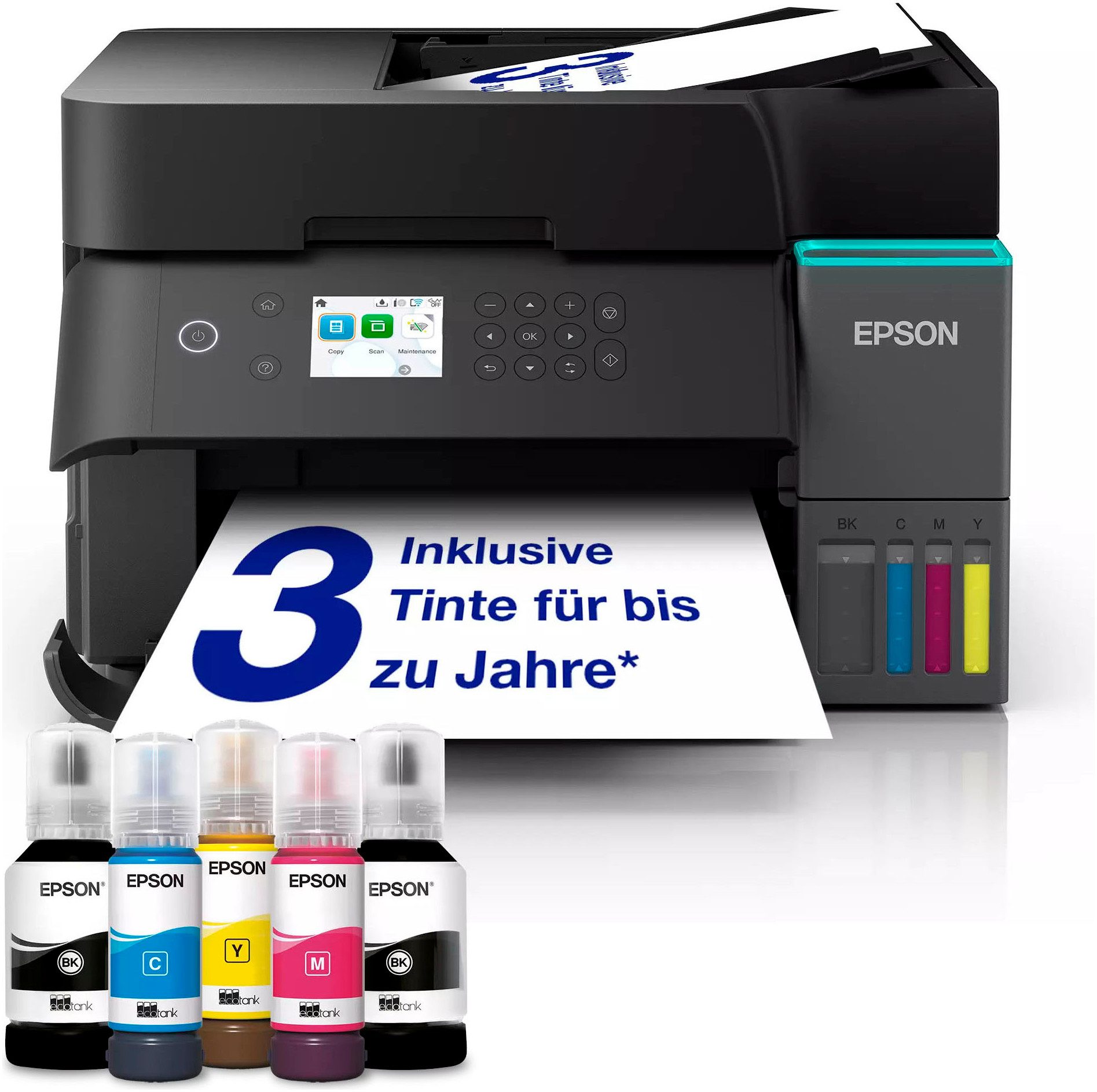 Epson EcoTank ET-3950 Multifunktionsdrucker, (LAN (Ethernet), WLAN (Wi-Fi), Wi-Fi Direct, Tintentankdrucker, mit enthaltener Tinte für bis zu 3 Jahre)