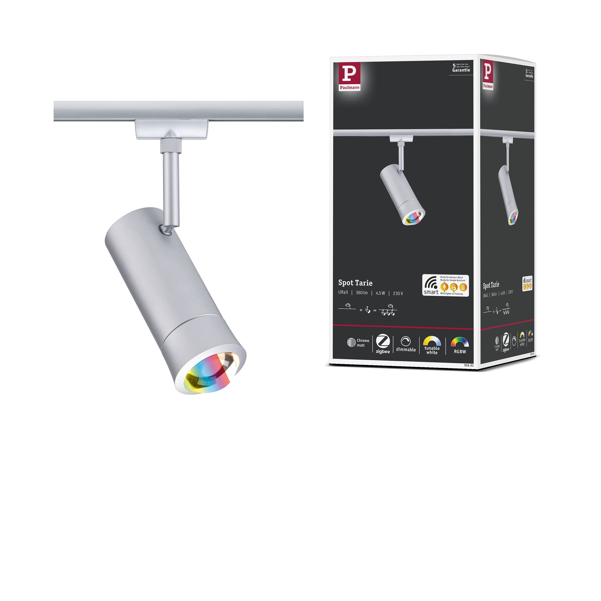 Paulmann Schienensystem-Leuchten Tarie 230lm 4,5W RGBW+ dimmbar 230V, Dimmer, Farbsteuerung, Farbwechsel, Memoryfunktion, LED fest integriert, Tageslichtweiß, Smart Home