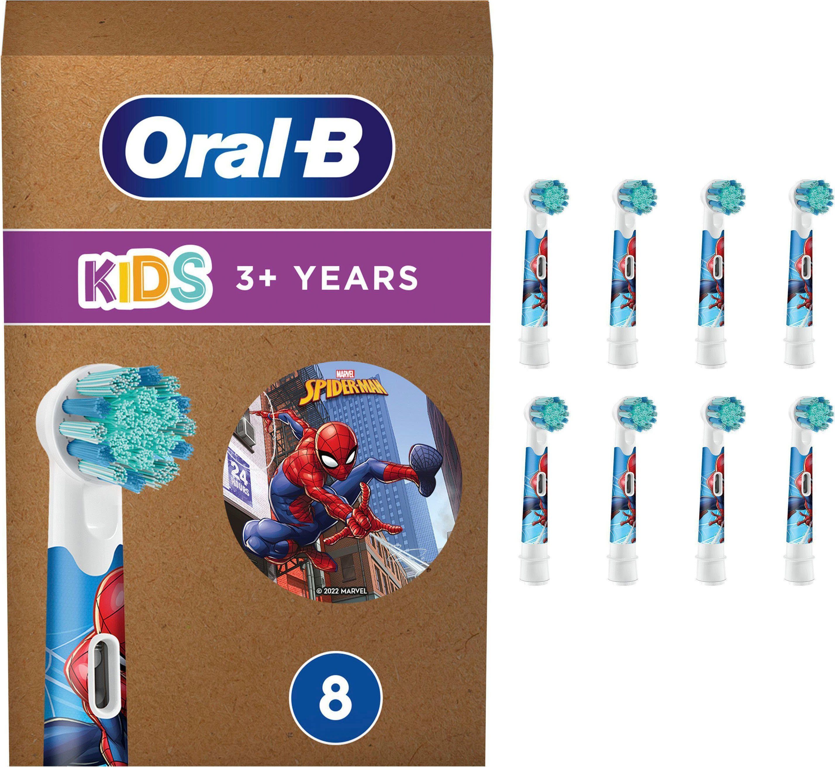 Oral-B Aufsteckbürste Kids Spiderman, für elektrische Zahnbürste, für Kinder ab 3 Jahren, 8 Stück