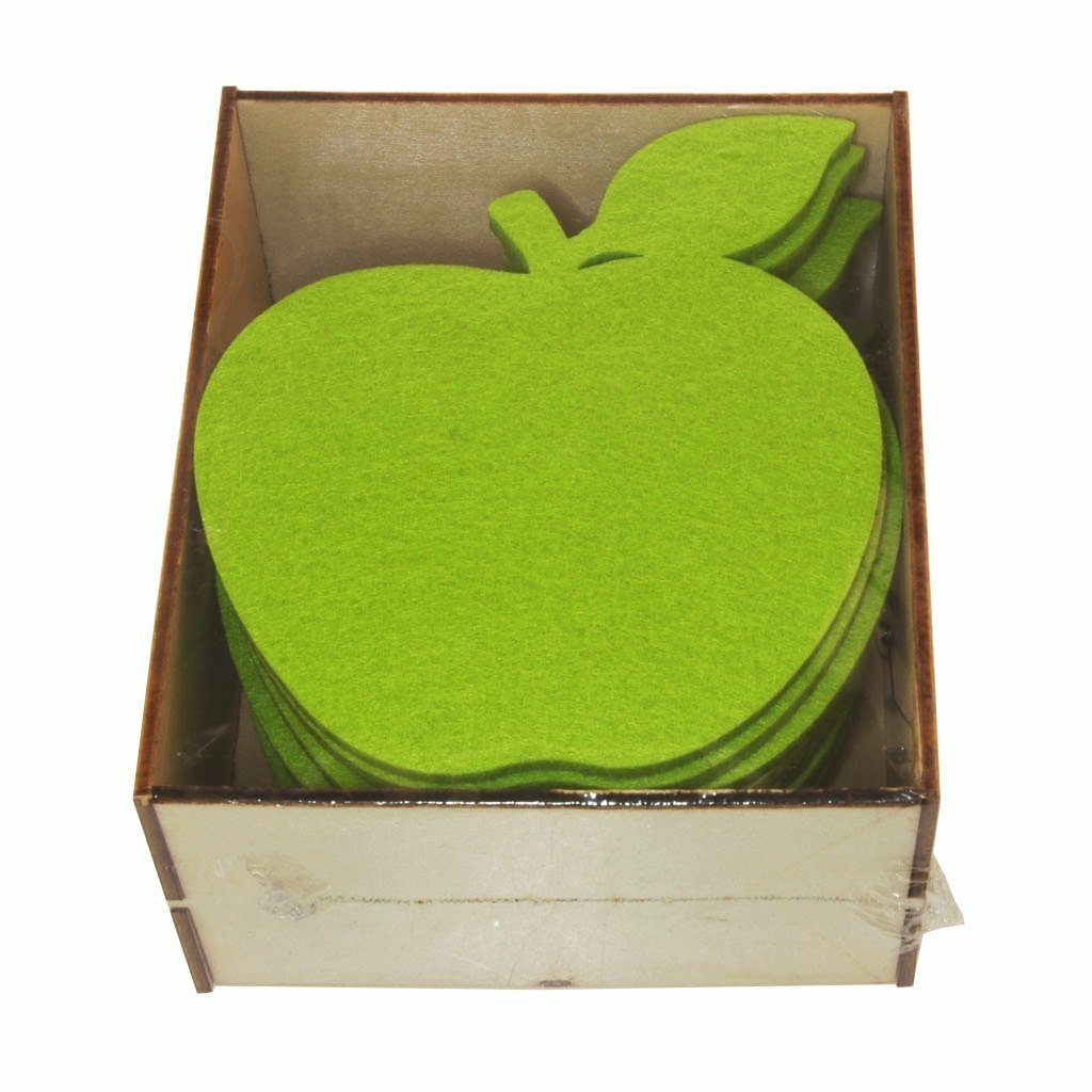 der 21056, - AS in 12 Aus - Glasuntersetzer Deko St. Apple" - Filz Grün Glas-Untersetzer Packung, "Green Holzbox