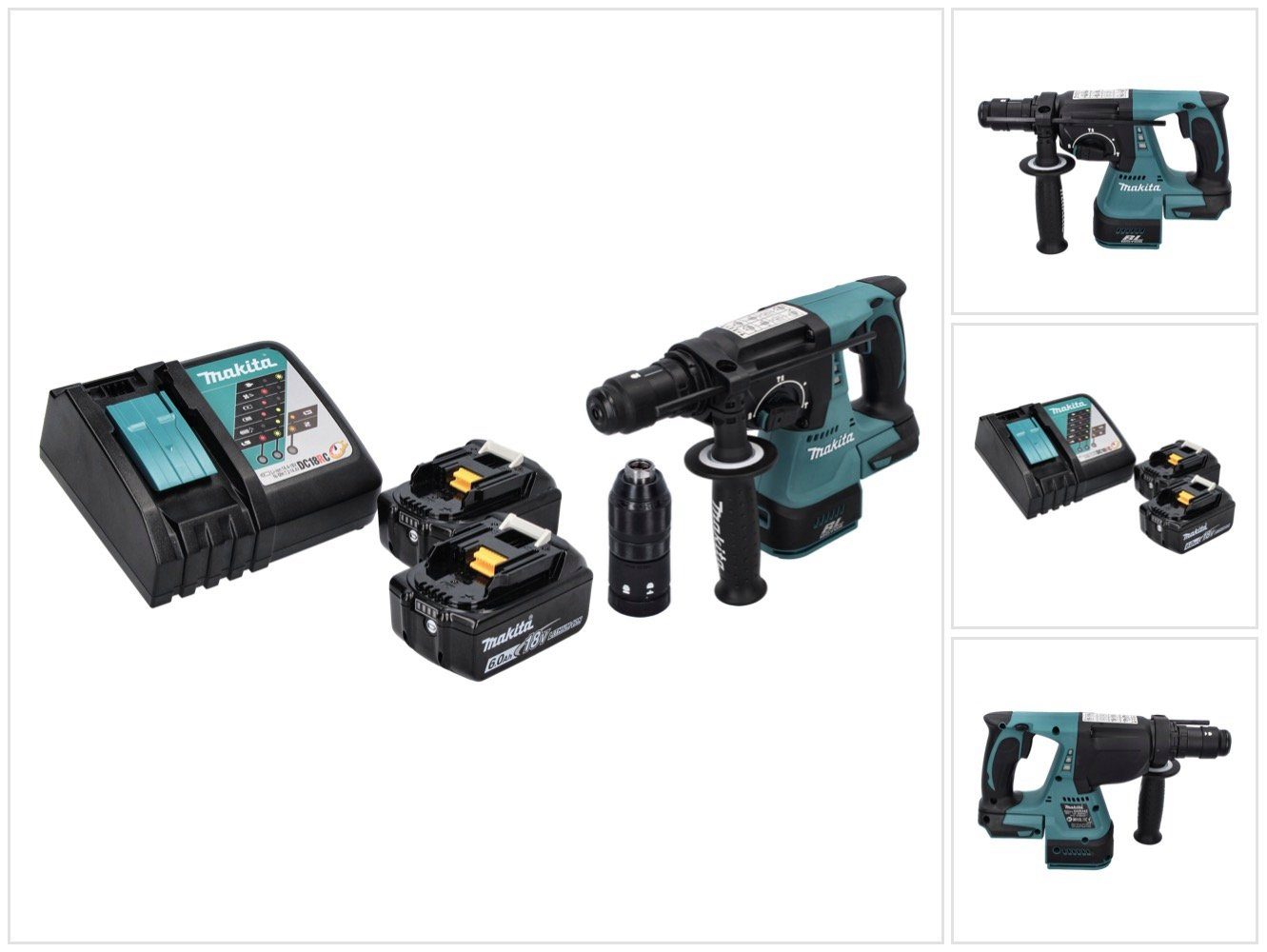 Makita Schlagbohrmaschine DHR 243 RG Akku Bohrhammer 18 V SDS plus Brushless + 2x Akku 6,0 Ah +