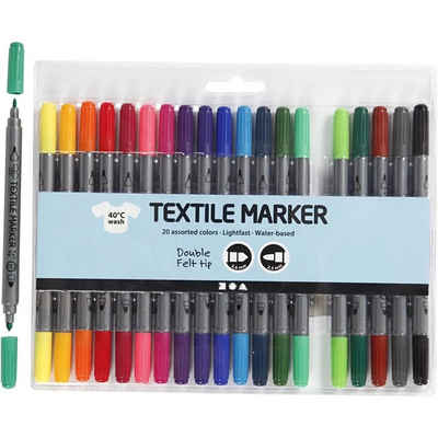 Creotime Bastelfarbe Textil Marker, Strichstärke 2,3+3,6 mm, Standard F