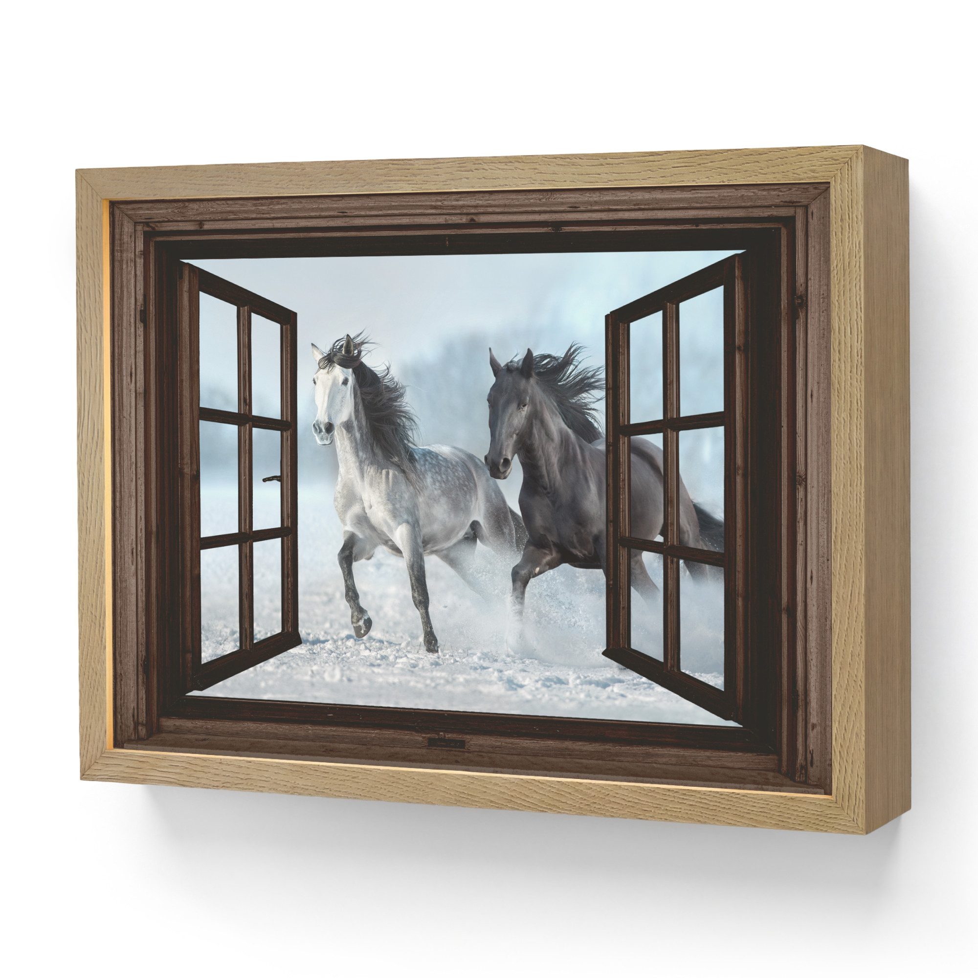 OnlyWow Wandleuchte Lightbox Pferde - Winter - Tiere - Natur - Durchblicken, Dimmbar, Farbwechsel, LED, Warmweiß, Kaltweiß, Neutralweiß Einstellbar, Wandlampe Innen, Dimmbar, Aufladbarer USB Akku, LED, Modern
