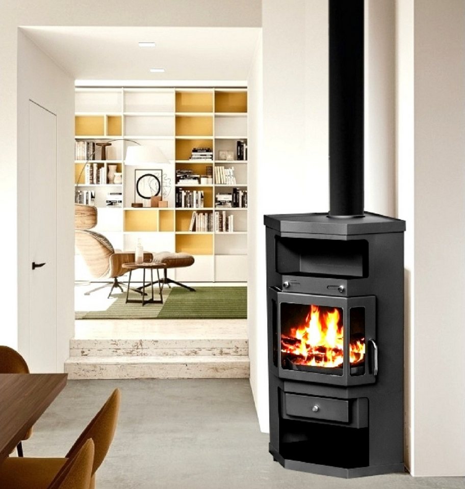 Apex Kaminofen Panorama Kaminofen 9kW Holzofen 3 Scheiben 3 seitig Heizofen 56320, (1-tlg)