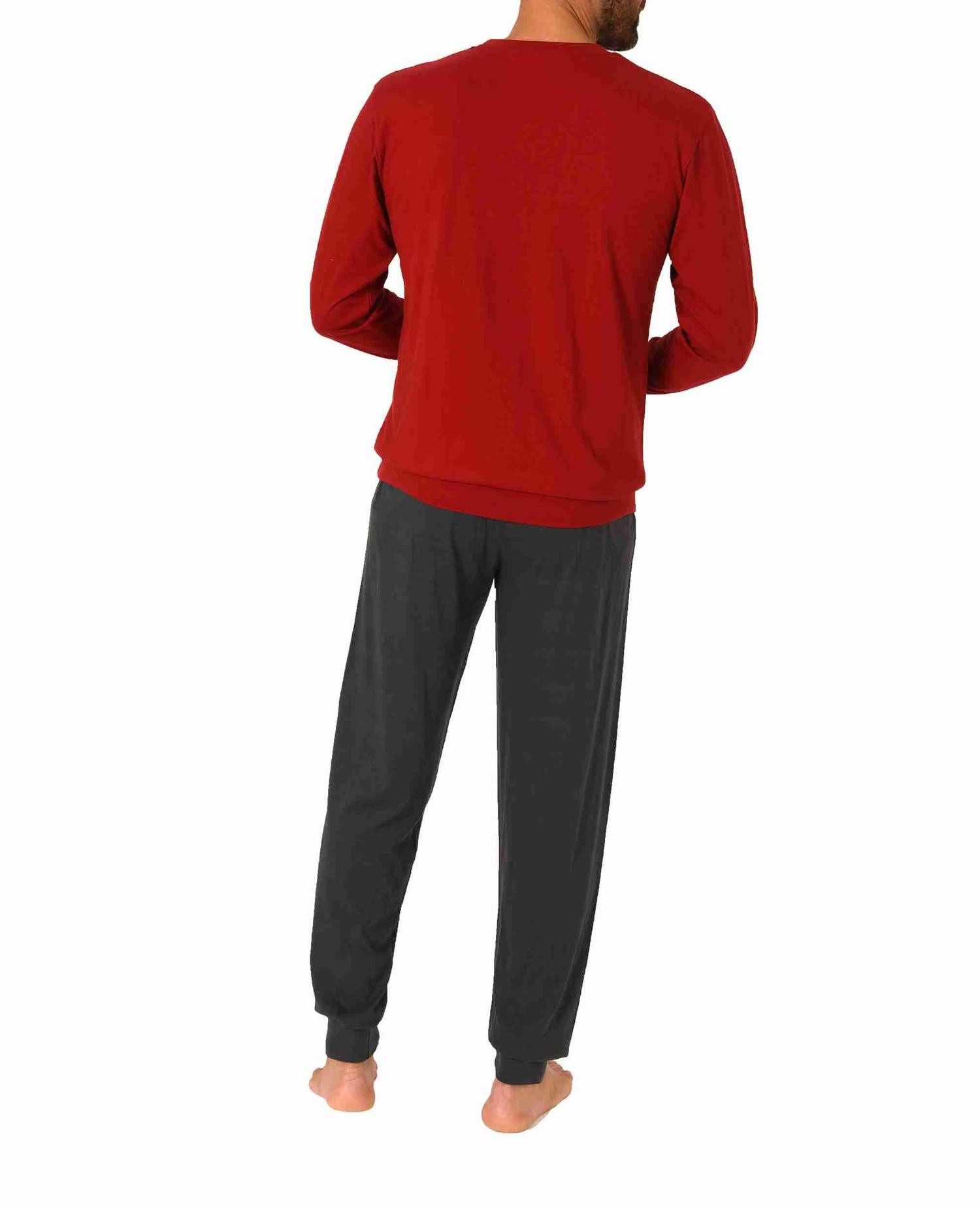 RELAX by Normann Pyjama Herren Schlafanzug langarm mit Bündchen und edlen Frontprint – Bild 4 von 4