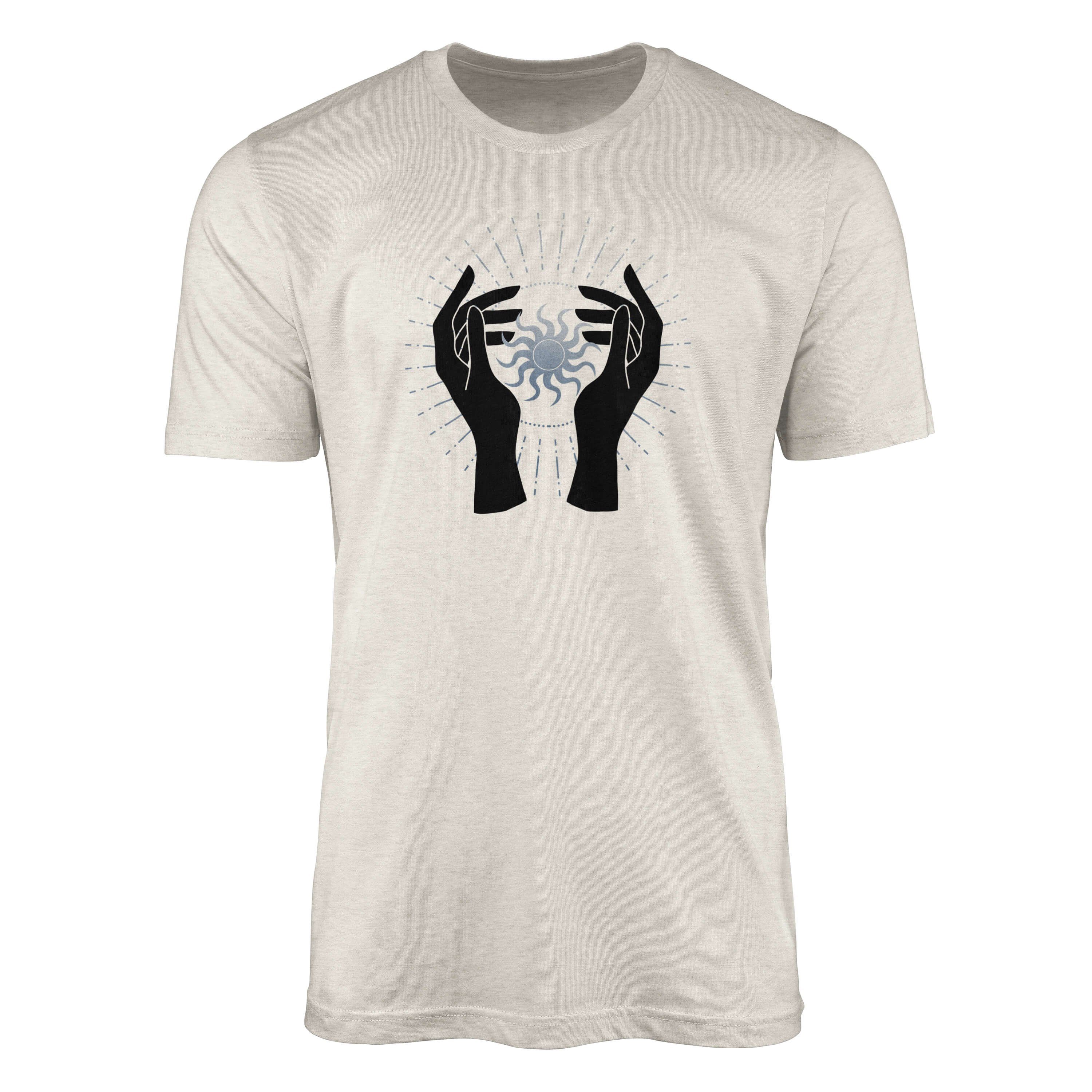Bio-Baumwolle Sonne T-Shirt Herren Nachhaltig Astrologie gekämmte Art Shirt T-Shirt Ökomode 100% Motiv Hände Sinus (1-tlg) au