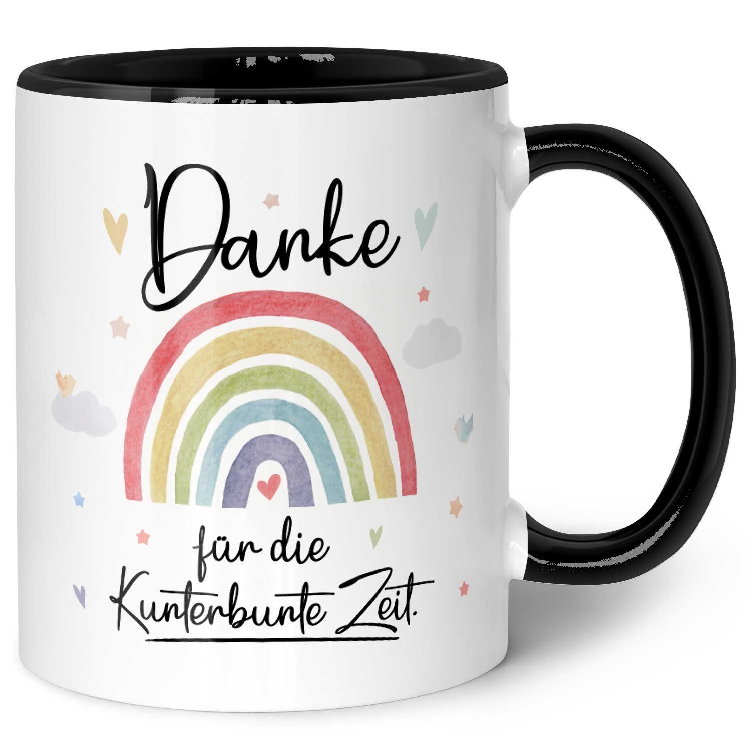 GRAVURZEILE Tasse mit Spruch "Danke für die Kunterbunte Zeit" - Geschenk -, Keramik