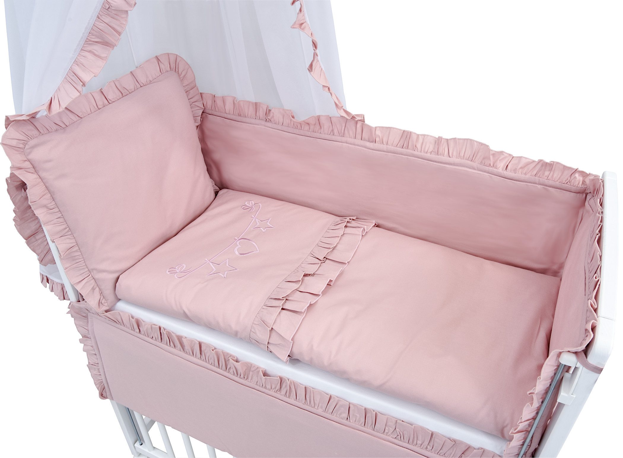 Baby-Delux Beistellbett Babybett Royal Rosa Rüsche, Stillbett 90x40 weiß hö günstig online kaufen
