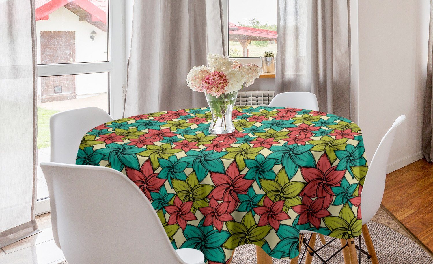 Abakuhaus Tischdecke Kreis Tischdecke Abdeckung Aloha Exotische Blumen für Blumen Sommer Küche Esszimmer Dekoration