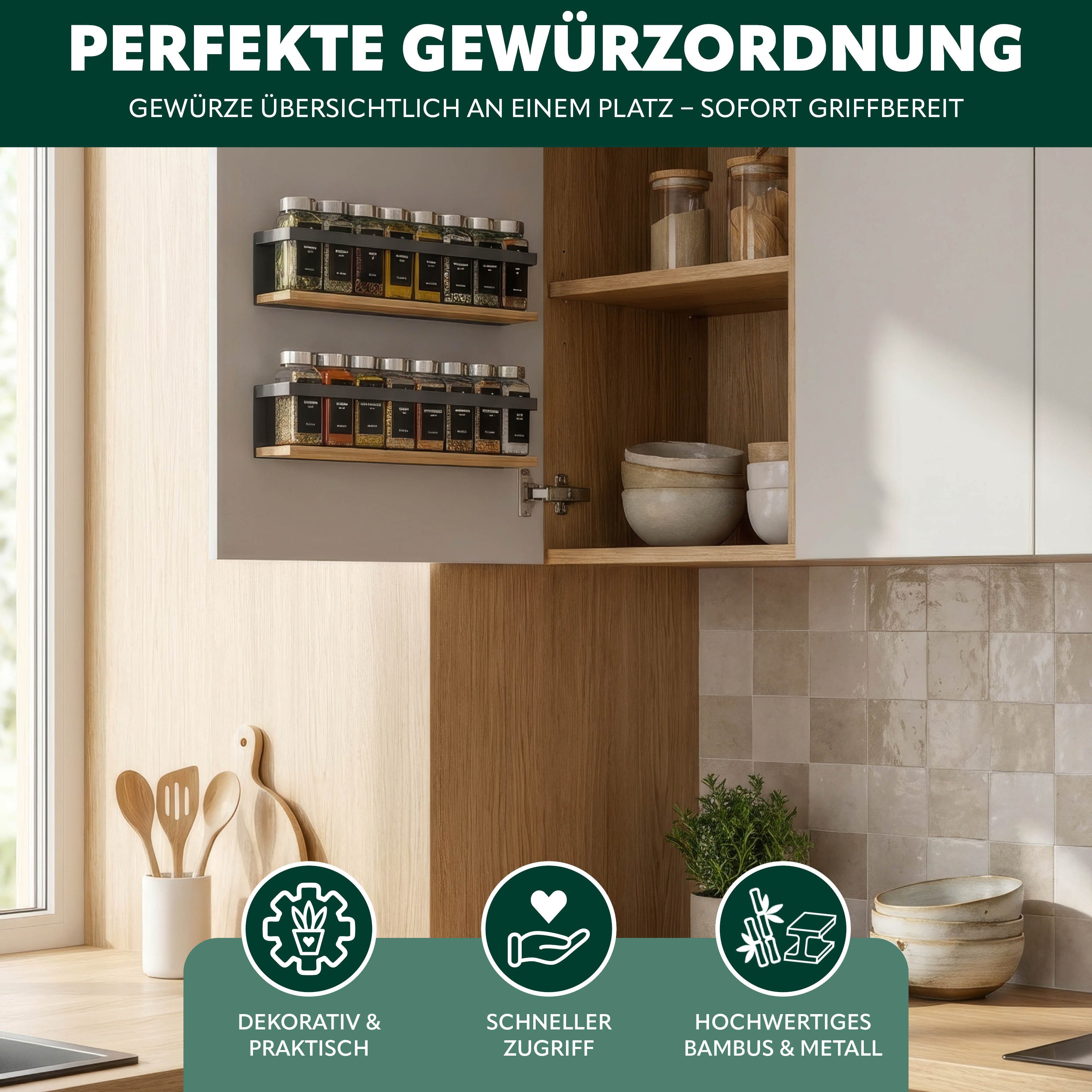 eluno Gewürzregal Gewürzregale 2er Set mit Bambusboden, 2-tlg. – Bild 3 von 5