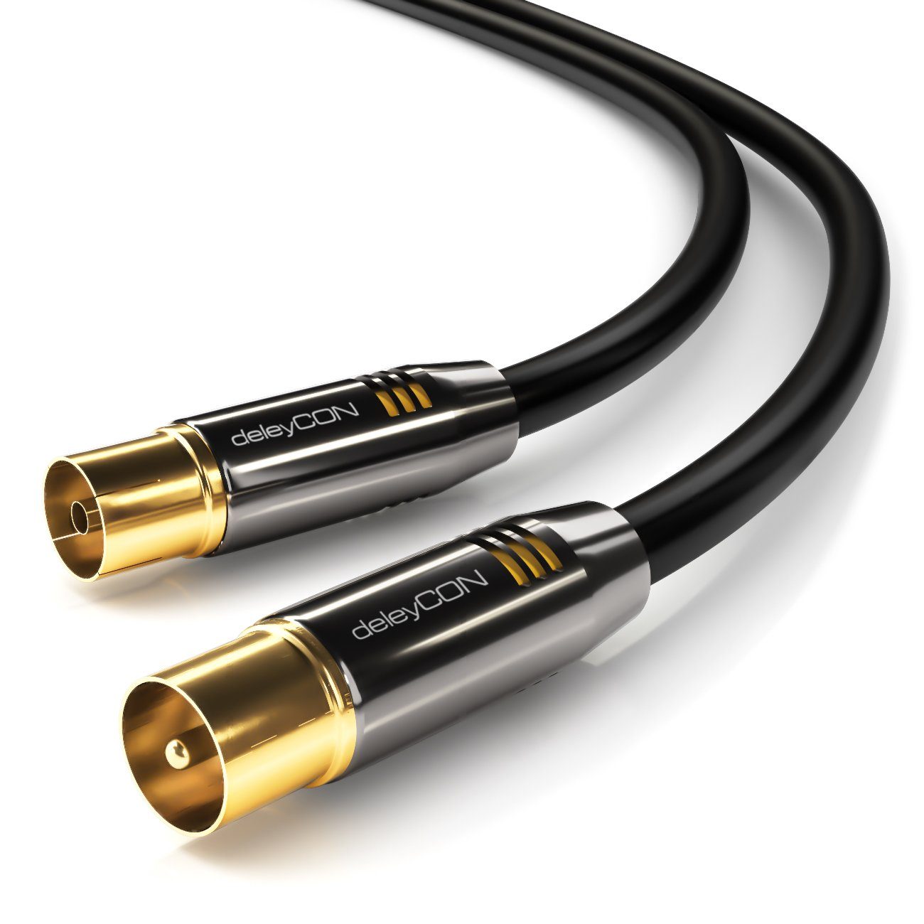 deleyCON deleyCON HDTV TV Antennenkabel 1,5m Schwarz - TV-Stecker zu TV-Buchse TV-Kabel
