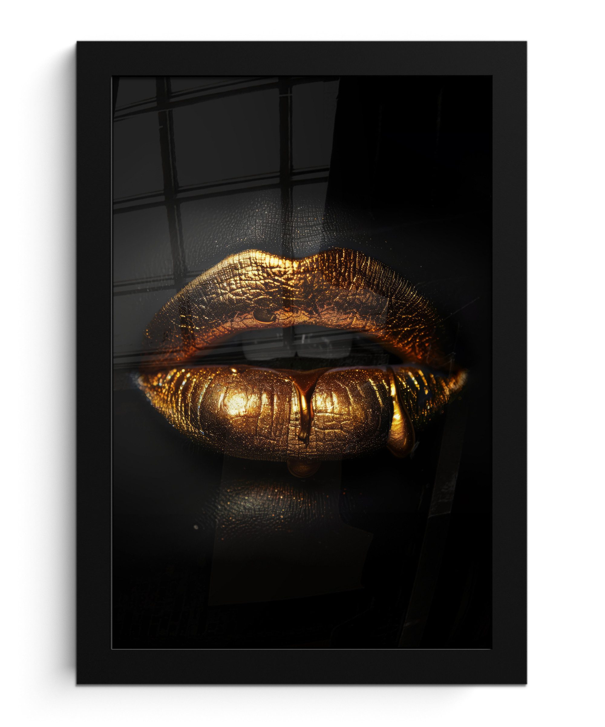 Poster Lippen - Gold - Abstrakt - Schwarz - Ästhetisch