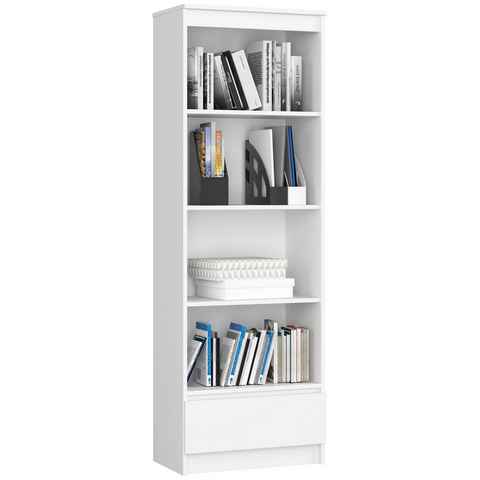 Home Collective Bücherregal Schrank Büroregal weiß 60cm breit 180cm hoch, mit Schublade unten