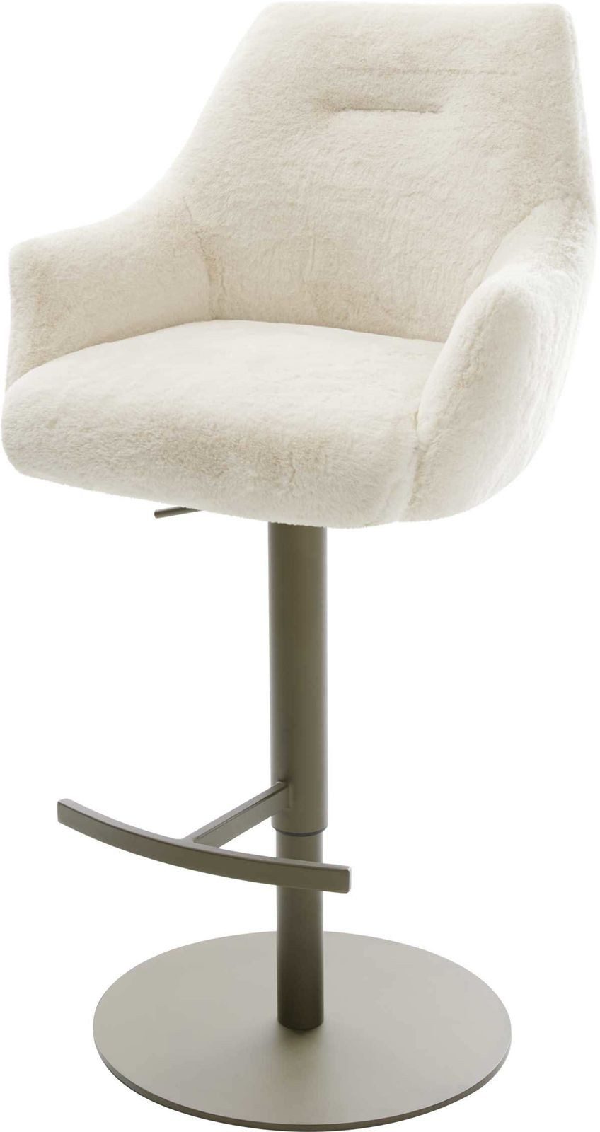 DELIFE Barhocker Alja-Flex, Drehfuß höhenverstellbar Metall Titanfarben Plüsch Creme-Weiß Taschenf