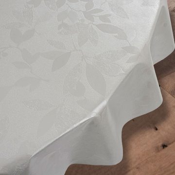 laro Tischdecke Wachstuch-Tischdecken Abwaschbar Geprägt Blätter Weiß Rund 140cm