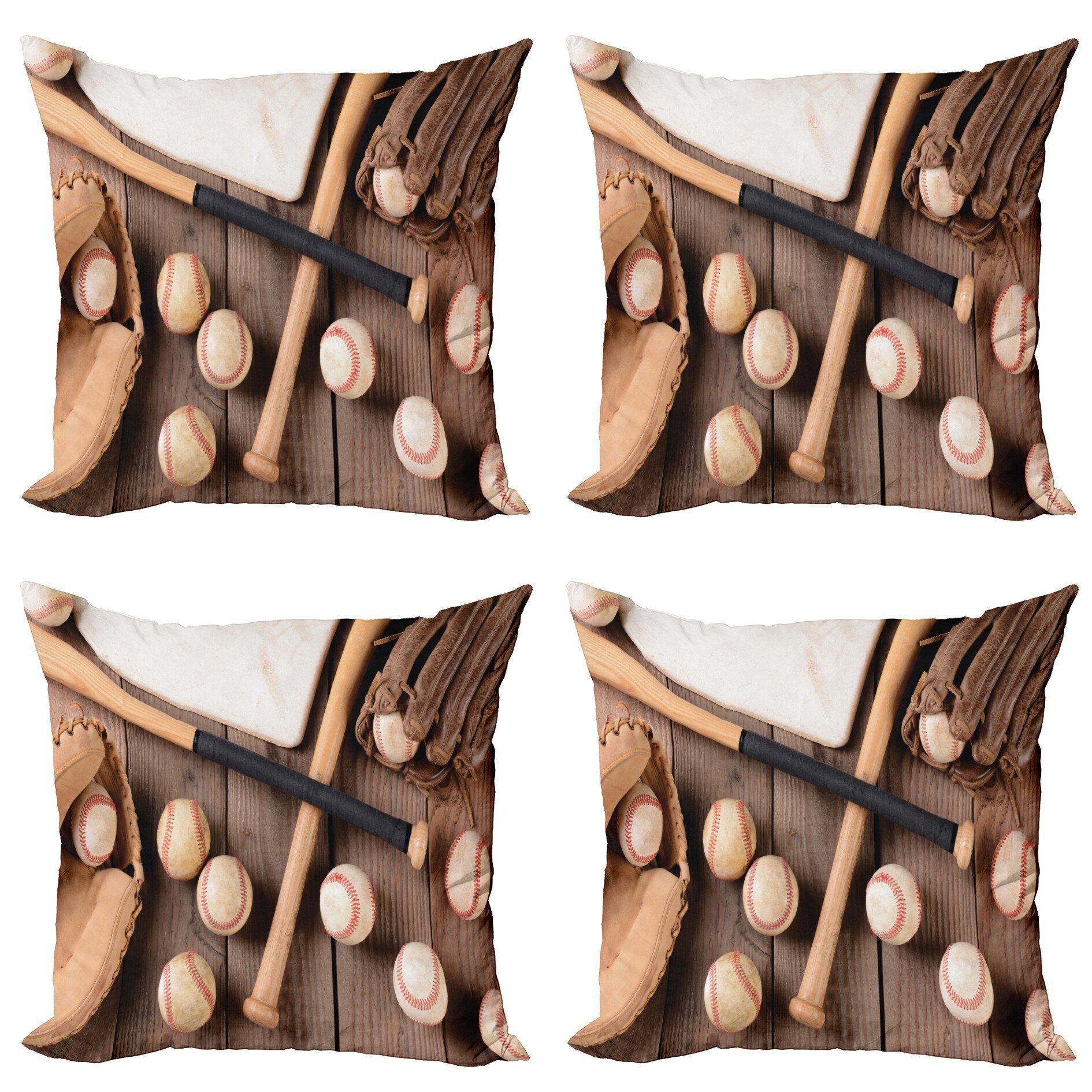 Kissenbezüge Modern Accent Doppelseitiger (4 Schläger Abakuhaus Digitaldruck, Stück), Bälle Handschuhe und Baseball