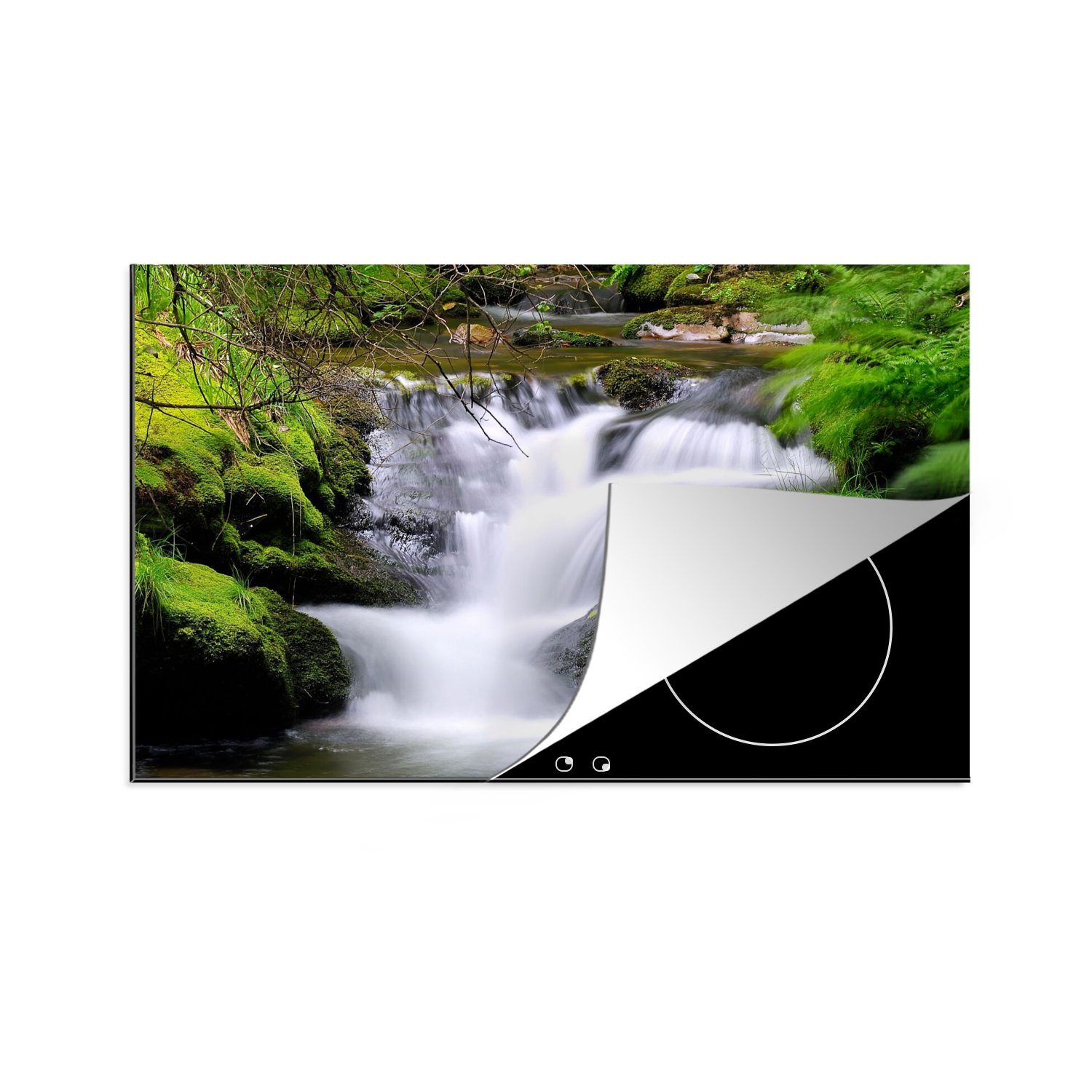 MuchoWow Herdblende-/Abdeckplatte Wasser - Natur - Wasserfall, Vinyl, (1 tlg), 80x52 cm, Induktionskochfeld Schutz für die küche, Ceranfeldabdeckung