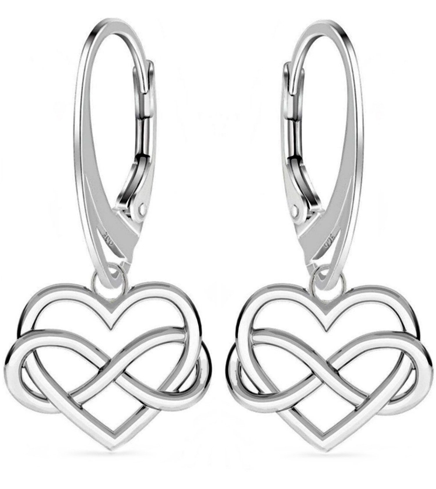 Goldene Hufeisen Paar Ohrhänger Herz Unendlichkeit Brisuren Ohrringe Hängend aus 925 Silber (1 Paar, inkl. Etui), Ohrschmuck Damen