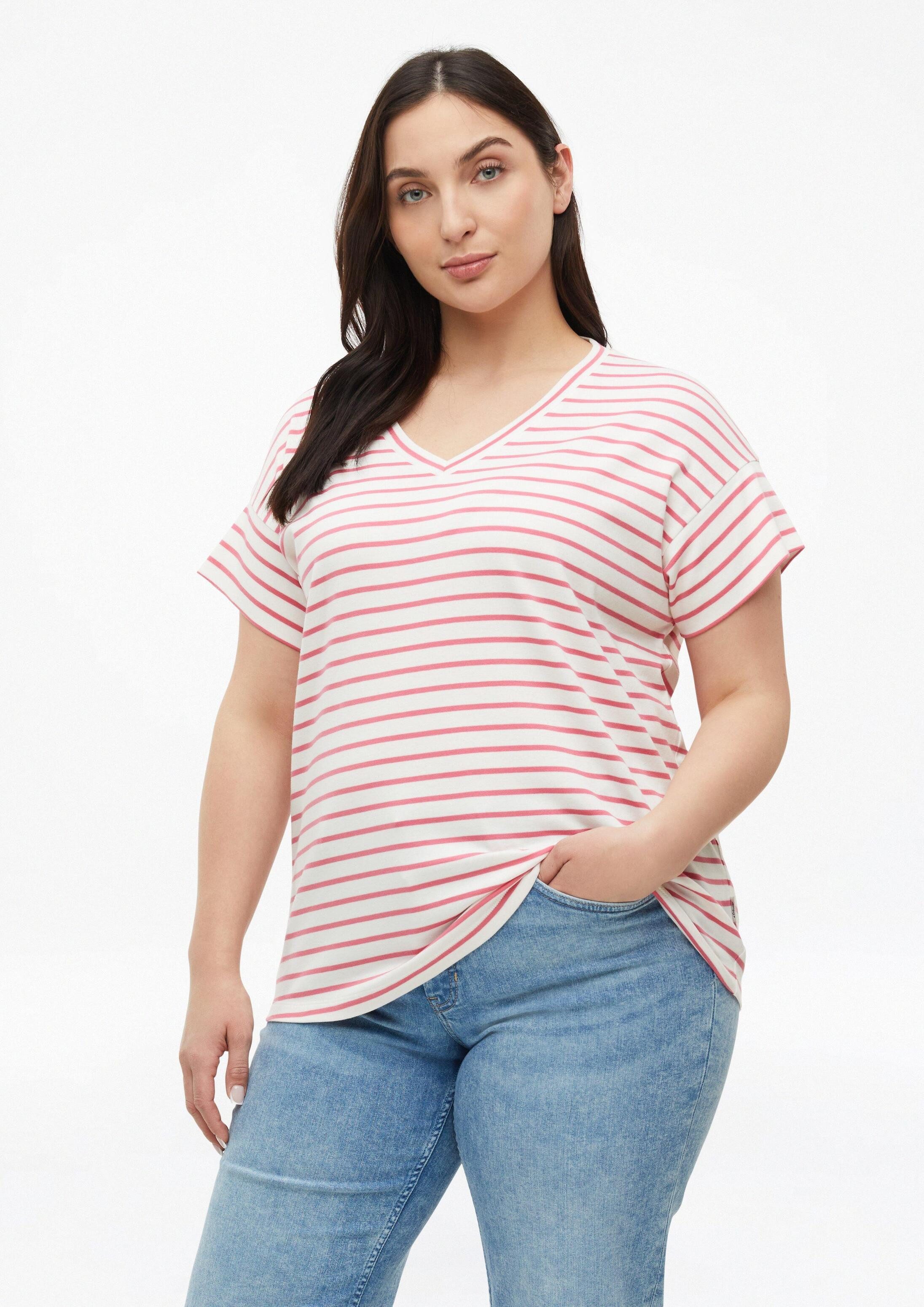 s.Oliver Kurzarmshirt T-Shirt Gestreiftes Jersey-T-Shirt mit V-Ausschnitt