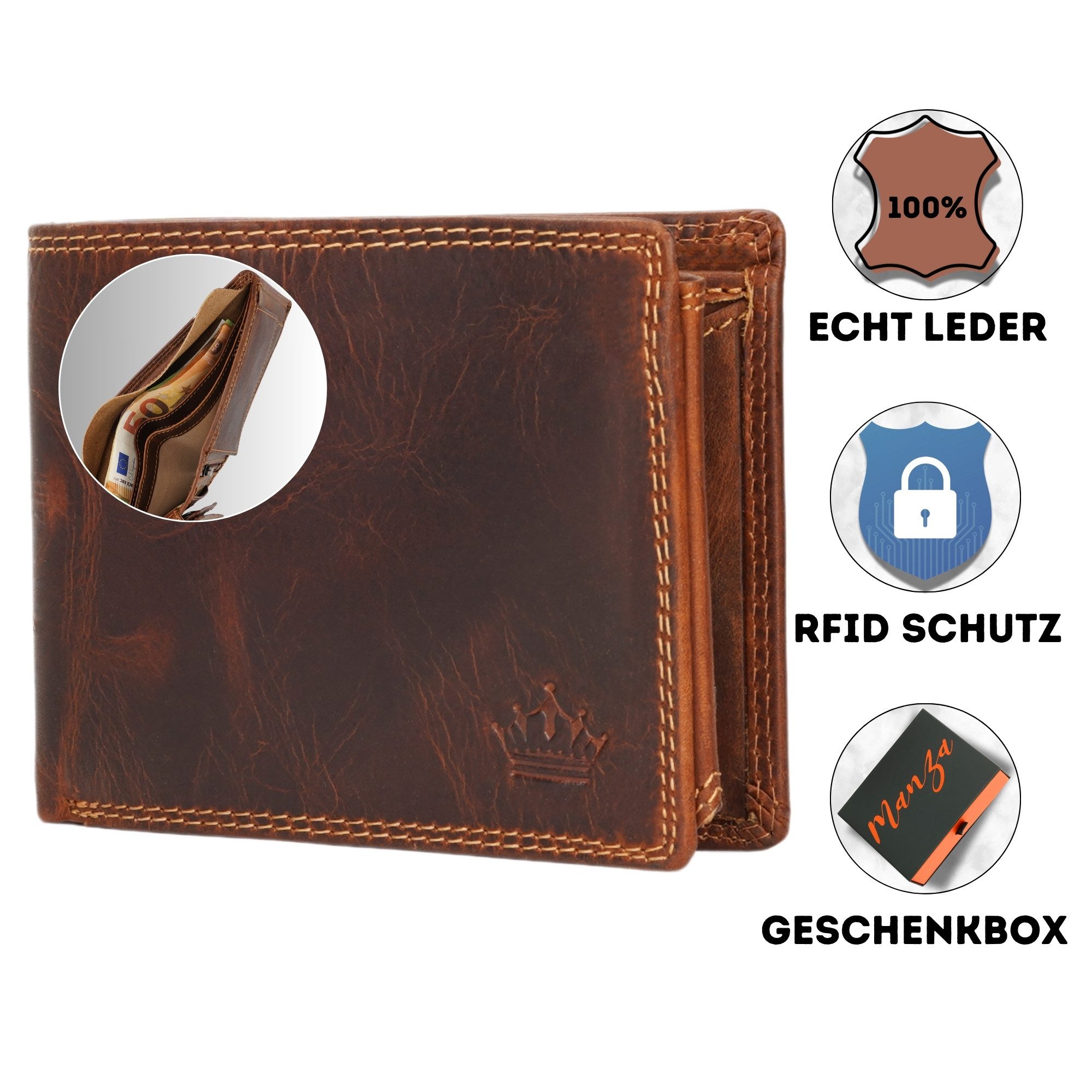 Manza Geldbörse Geldbörse Herren Schwarz mit RFID, Geheimfach und Geschenkb günstig online kaufen