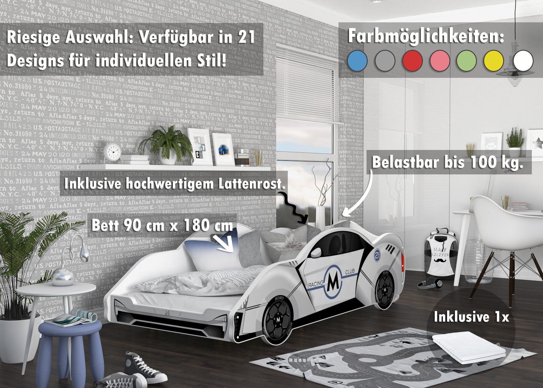 AJKmeble Autobett Kinderbett Jugendbett 90x180cm Gamerbett günstig online kaufen