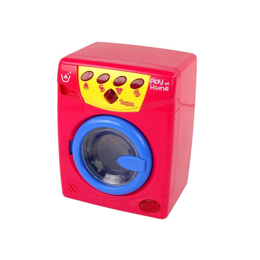 LEAN TOYS Kinder-Waschmaschine Spielwaschmaschine Kinderhaushaltsgerät Rollenspielzeug, (Spar-Set, 1-tlg., 19 x 14 x 24 cm leuchtend), Licht- & Klangeffekte, öffnende Tür, Batteriebetrieb