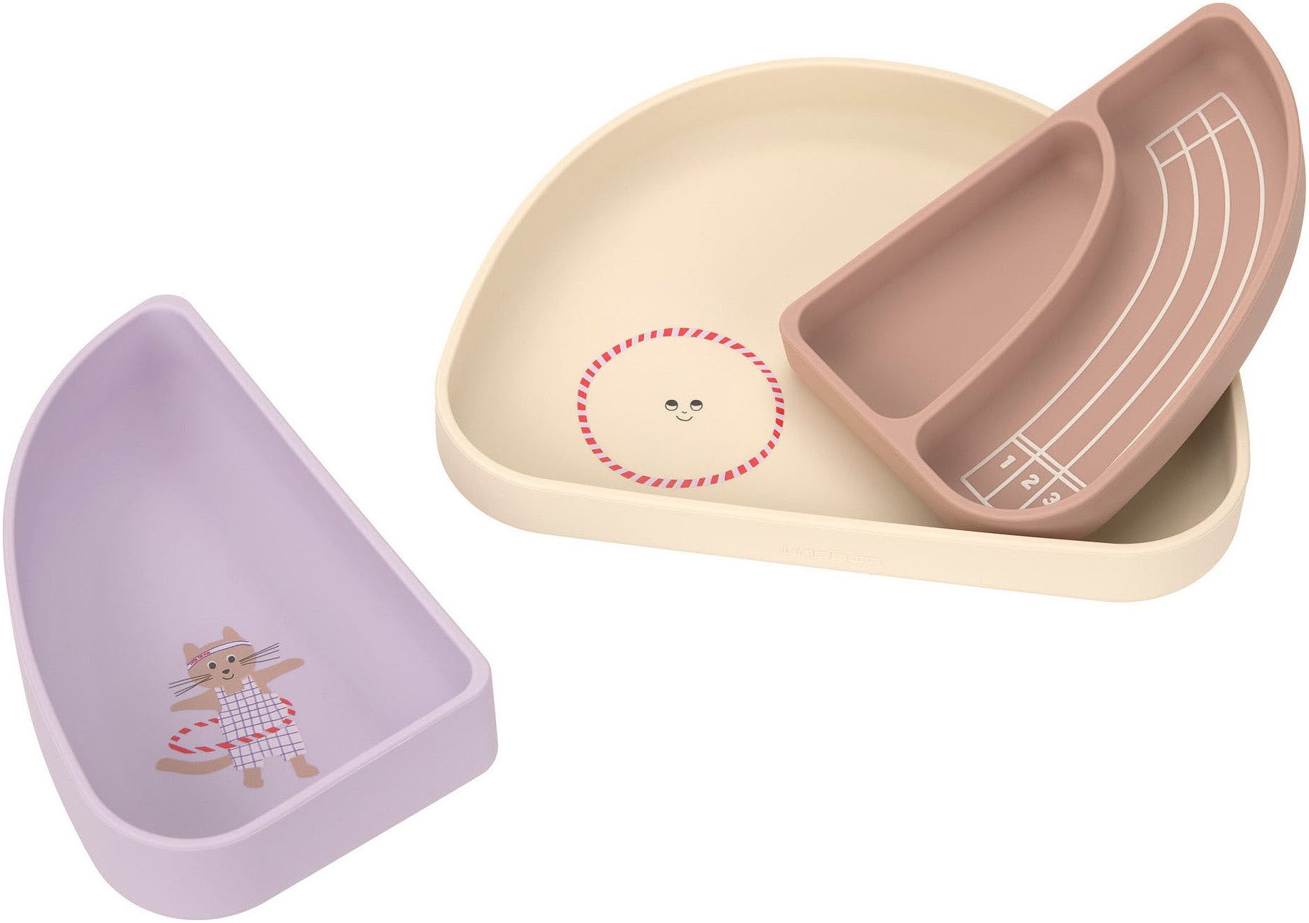 LÄSSIG Kindergeschirr-Set Tiny Team Cat, Silikon (3-tlg), Silikon
