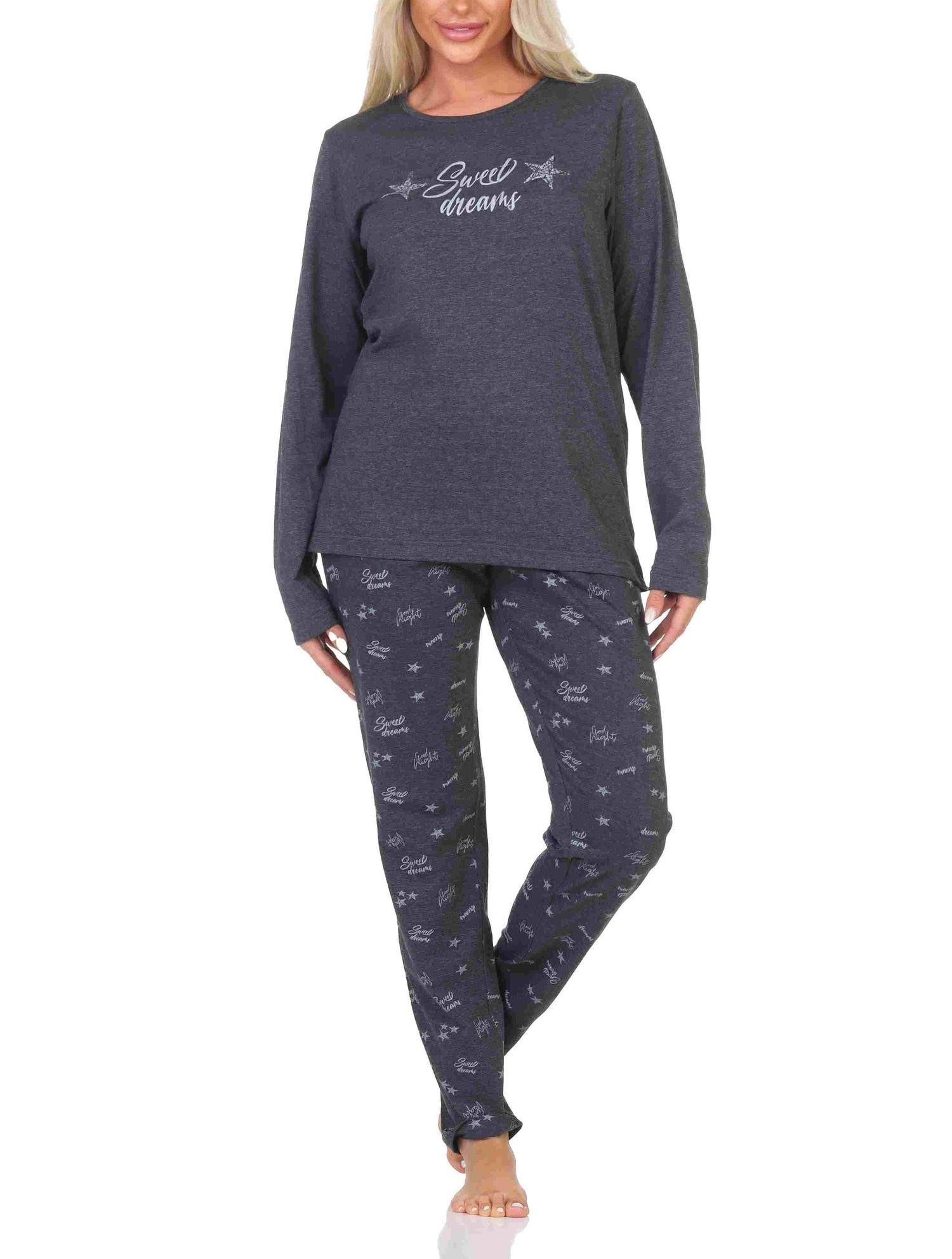 Pyjama Normann Damen Schlafanzug Pyjama langarm in Sterne Optik