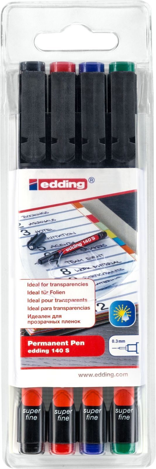 edding Folienstift OHP-Marker 0,3mm schwarz, rot, blau, grün VE=4 Stück (20 Stück)