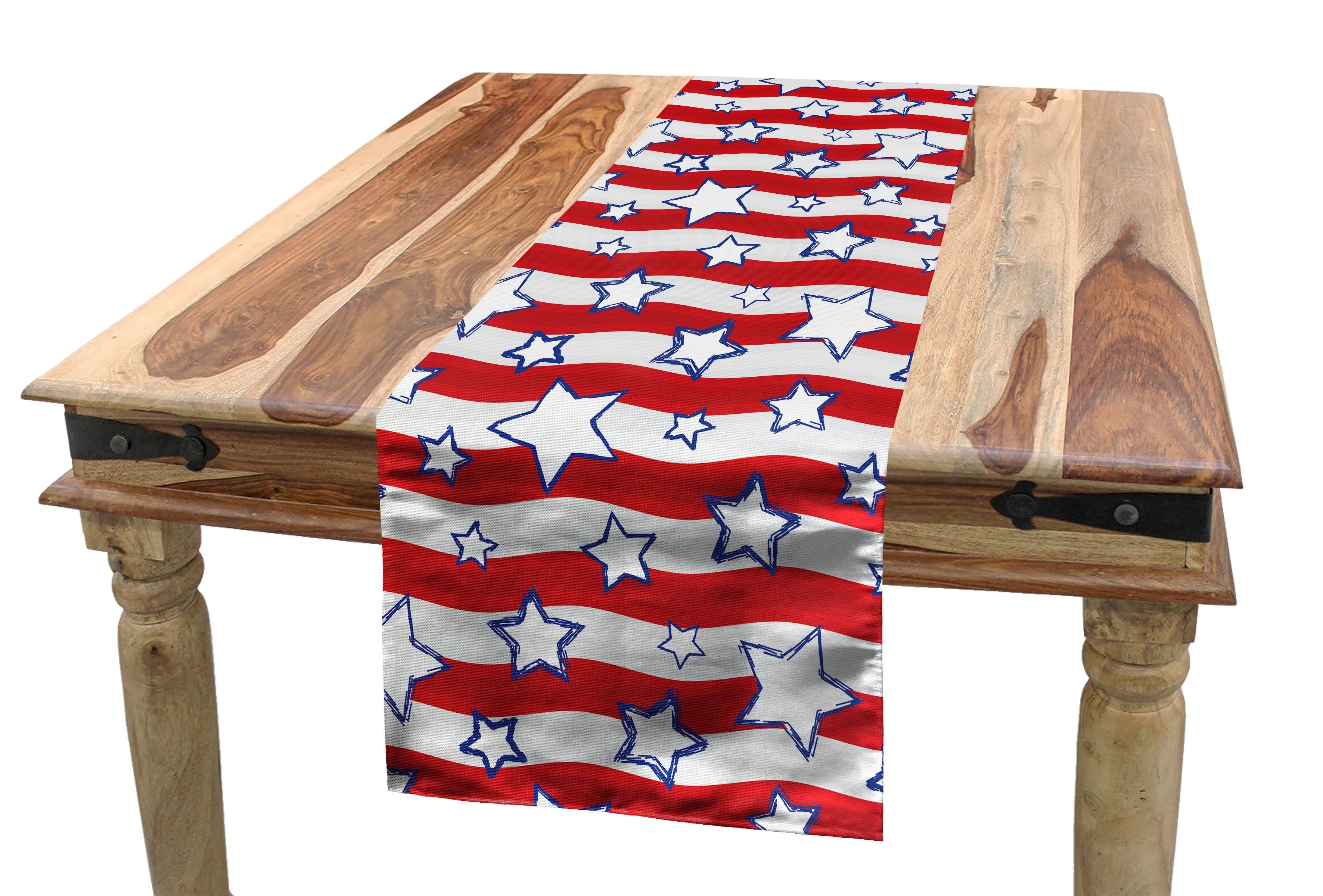 Abakuhaus Tischläufer Esszimmer Küche Tischläufer, Rechteckiger gewellte Vereinigte Dekorativer Staaten Amerika Streifen Horizontal von