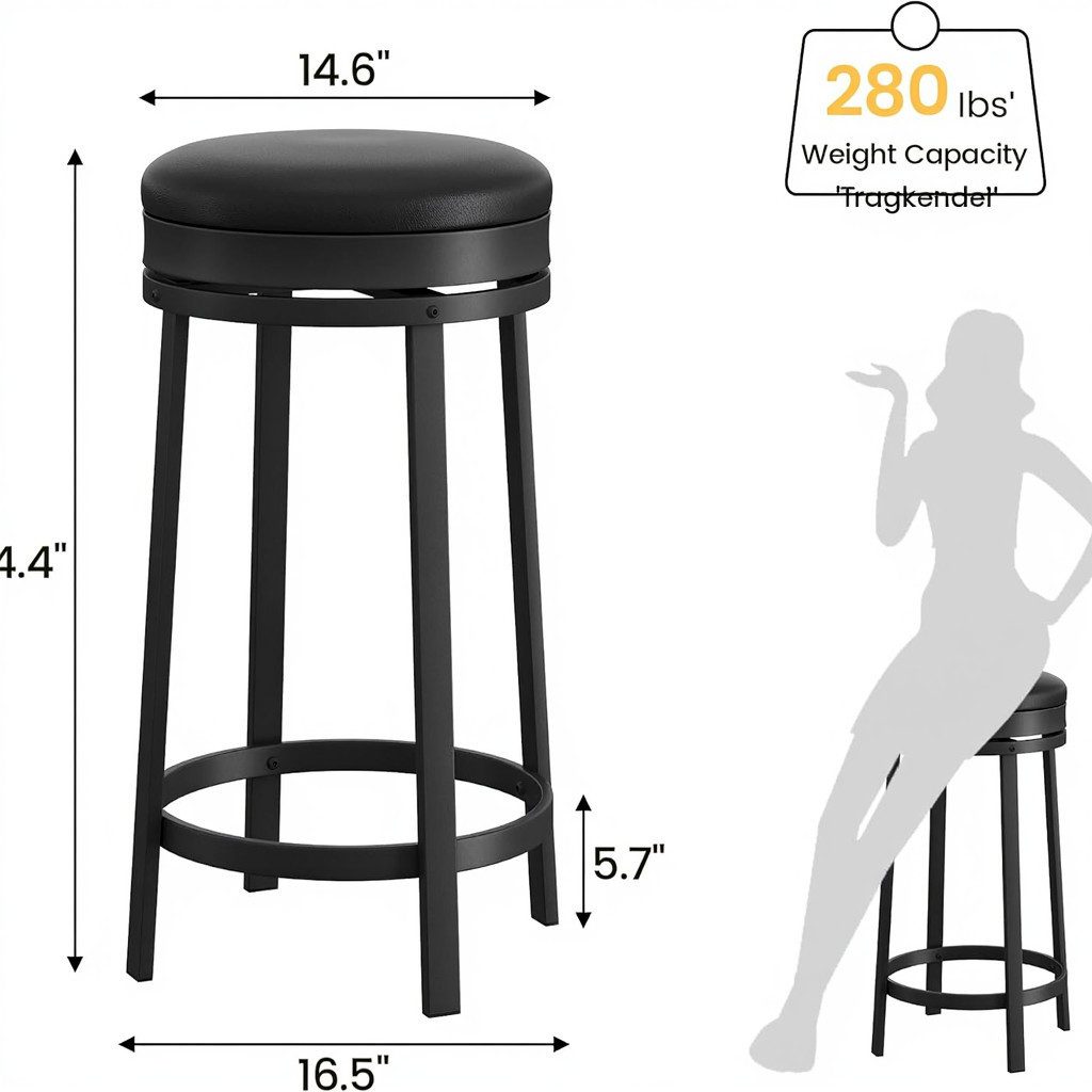 GarveeMore Barhocker mit gepolstertem PU-Lederkissen,Metallrahmen,62cm (2 günstig online kaufen