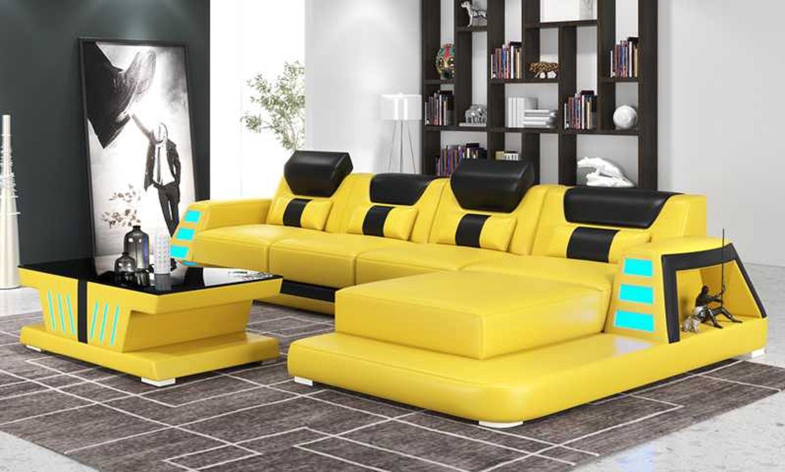 Teile, in 3 Luxus Sofa Ecksofa JVmoebel Couch Eckgarnitur, Made Moderne L Ecksofa Gelb Form Europe
