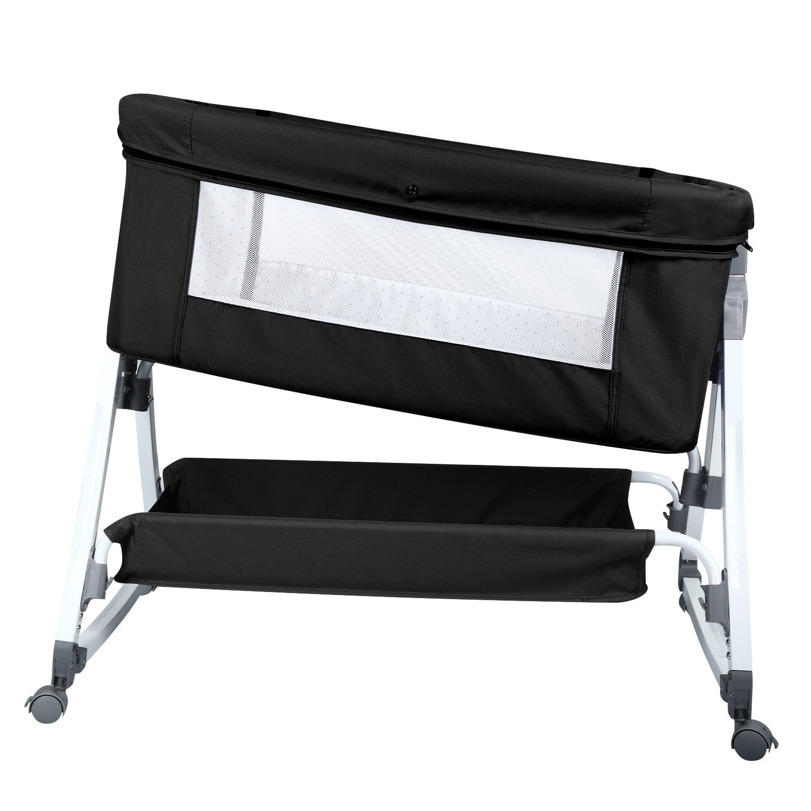 JEOBEST Beistellbett 3 in 1 Babybett, Schaukelmodus, mit atmungsaktivem Netz und Laken, mit Rollen Kinderbett, 6-Fach Höhenverstellung, Moskitonetz, Lagerung