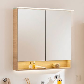 FACKELMANN Badezimmerspiegelschrank B.Style LED Spiegelschrank 80 cm Korpusfarbe: Weiß Glanz