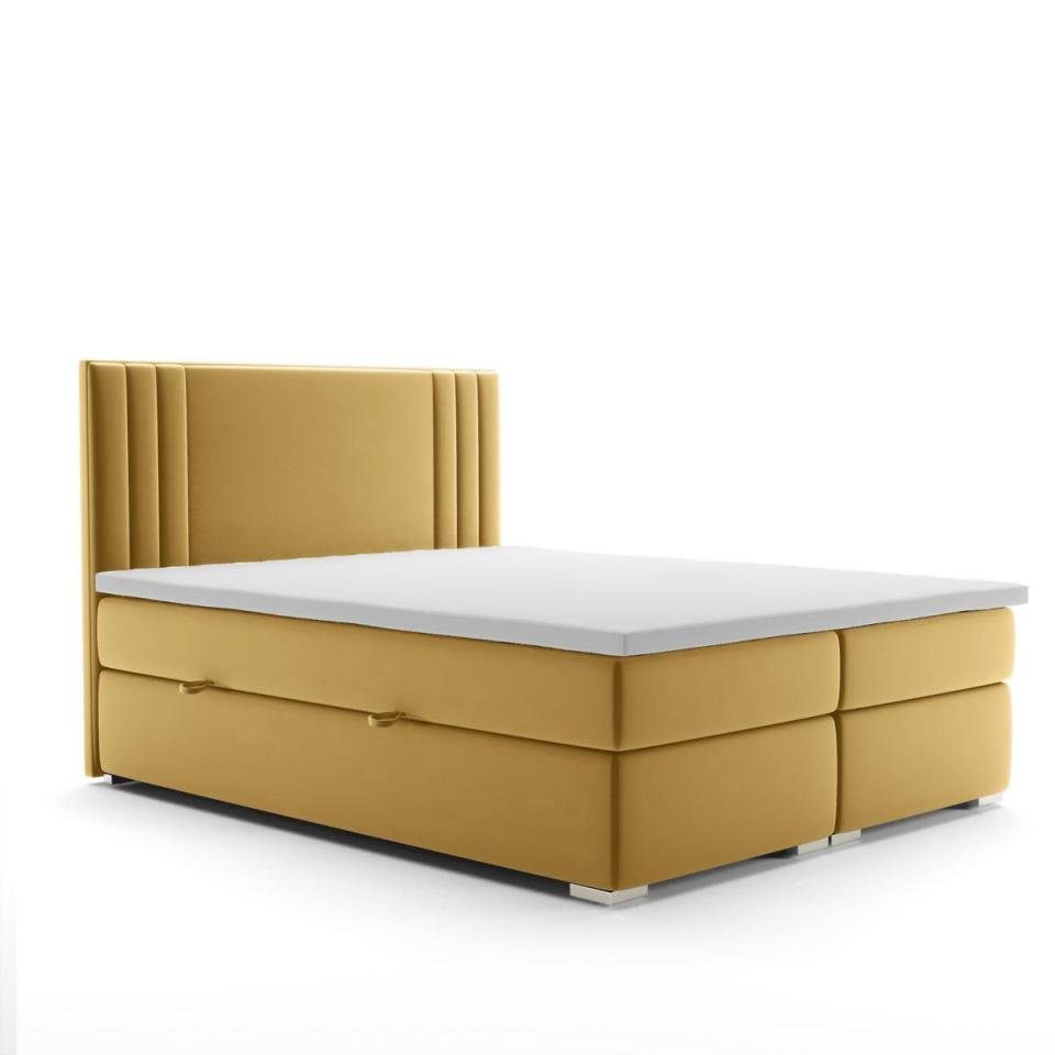 JVmoebel Bett Gelb Komplett Funktion Bett Matratze Doppel Topper Boxspring Betten