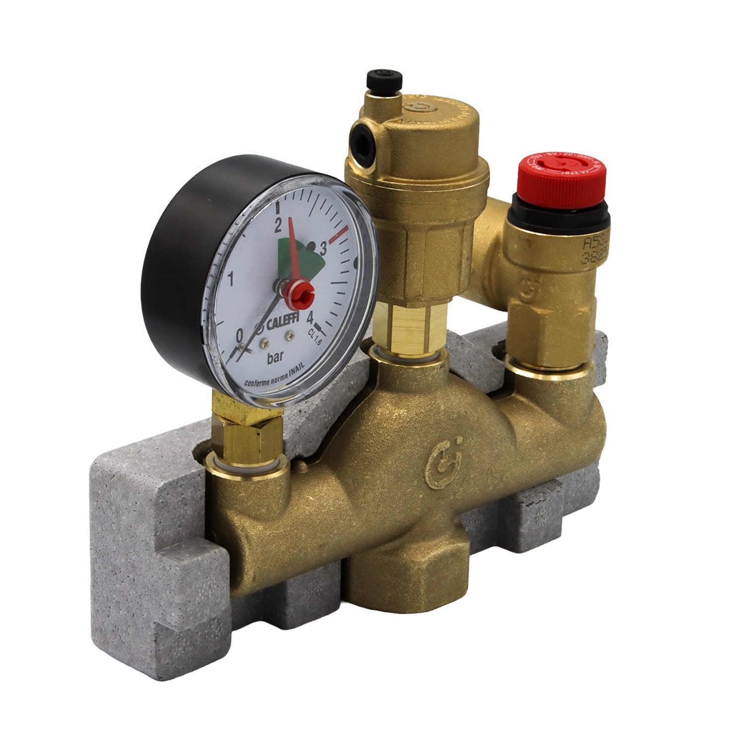 Caleffi Wasser-Druckminderer Kesselsicherheitsgruppe bis 50kW mit Isolierung für Heizungsanlage