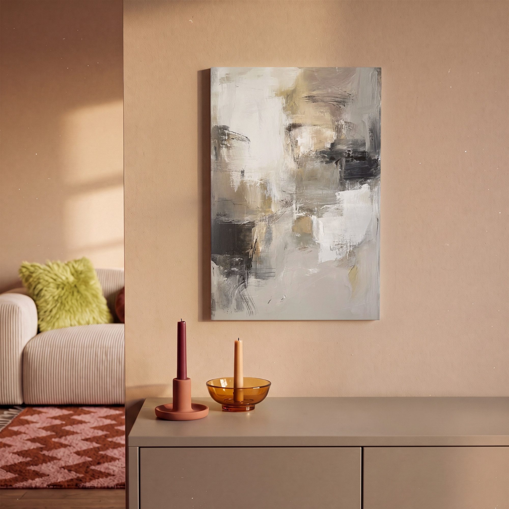 OneMillionCanvasses® Leinwandbild Farbpalette - Pinselstriche - Beige - Neblig, Fotodruck (1 St), Leinwand Canvas Wandbild, Wanddekoration 20x30 cm – Bild 2 von 5