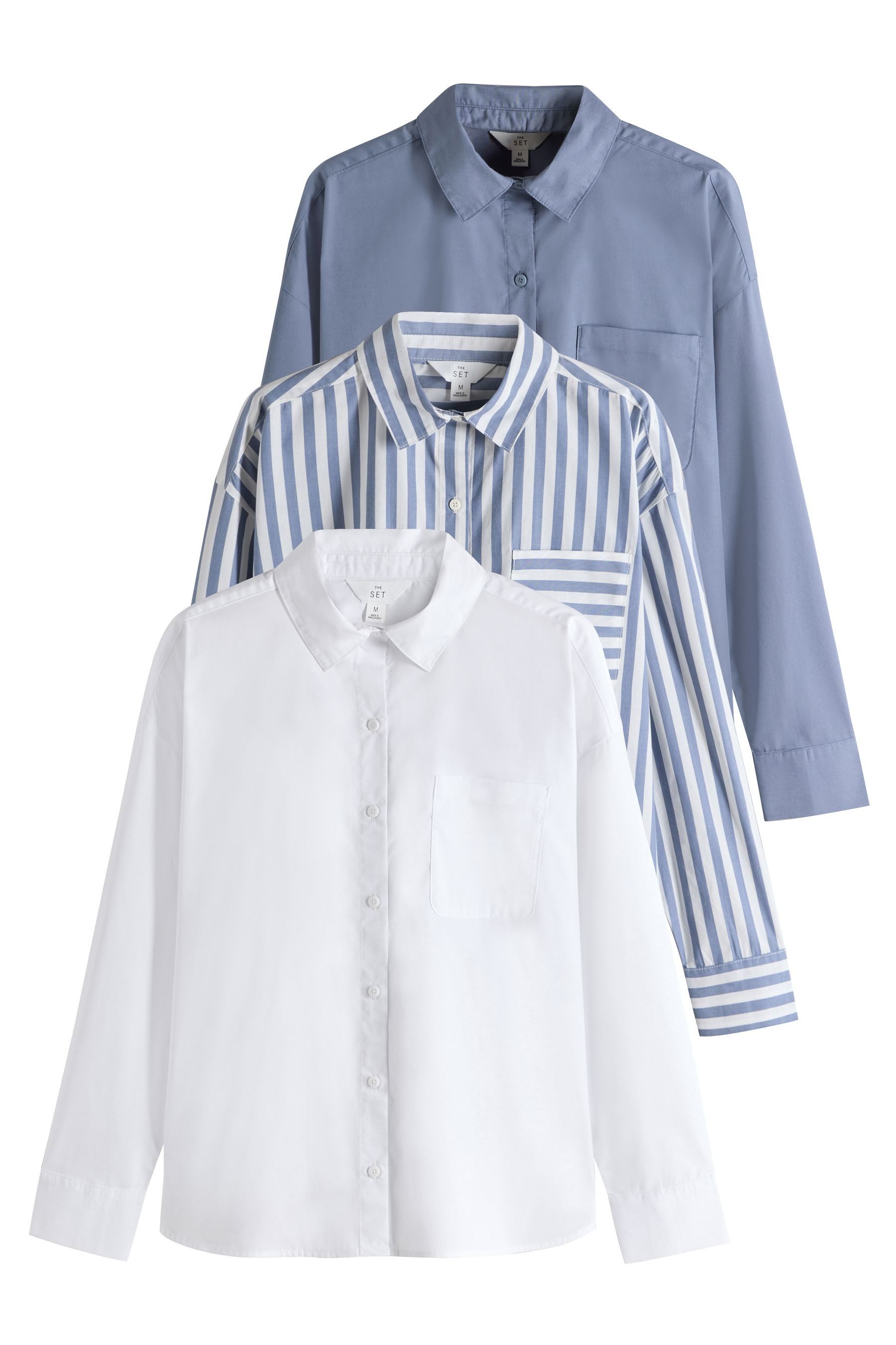 The Set Langarmbluse The Set Hemden aus Baumwollpopeline, 3er-Pack (3-tlg) günstig online kaufen