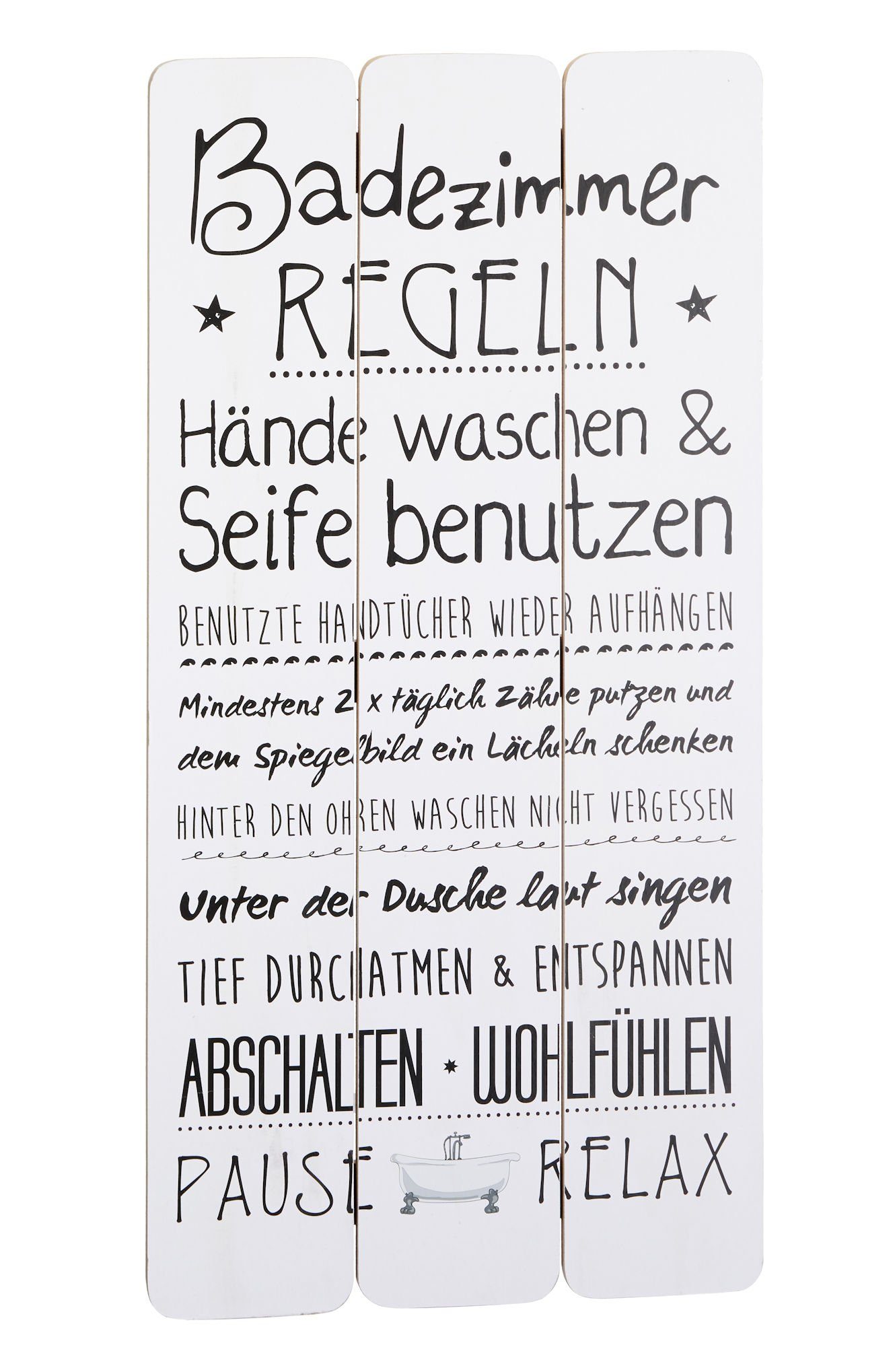 Spetebo Dekoobjekt Plankenschild Badezimmer Regeln - 60 cm, Deko Schild zum aufhängen