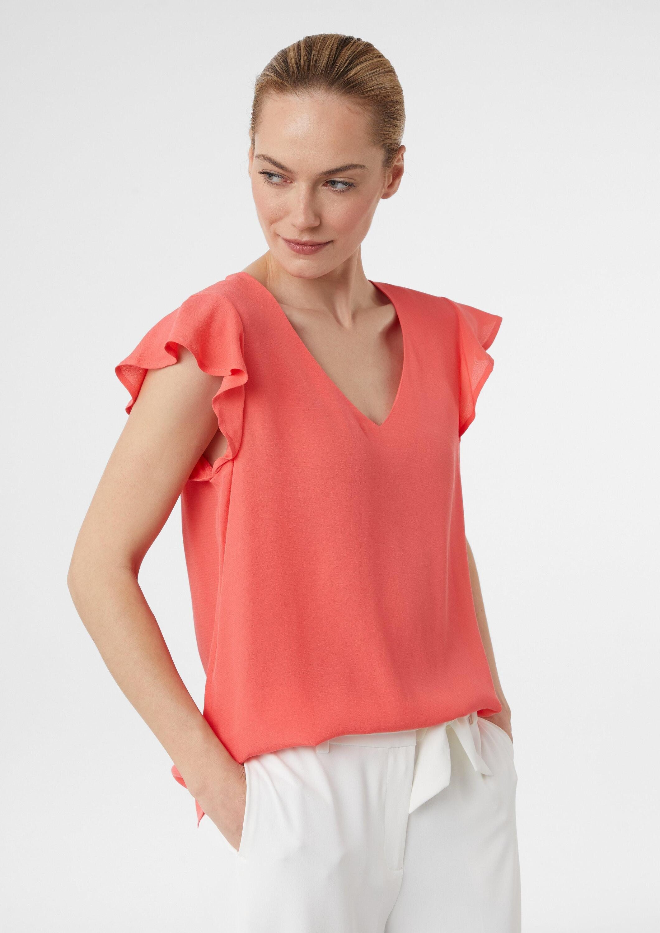 comma Kurzarmbluse Bluse Semitransparente Viskosebluse mit Volantärmeln