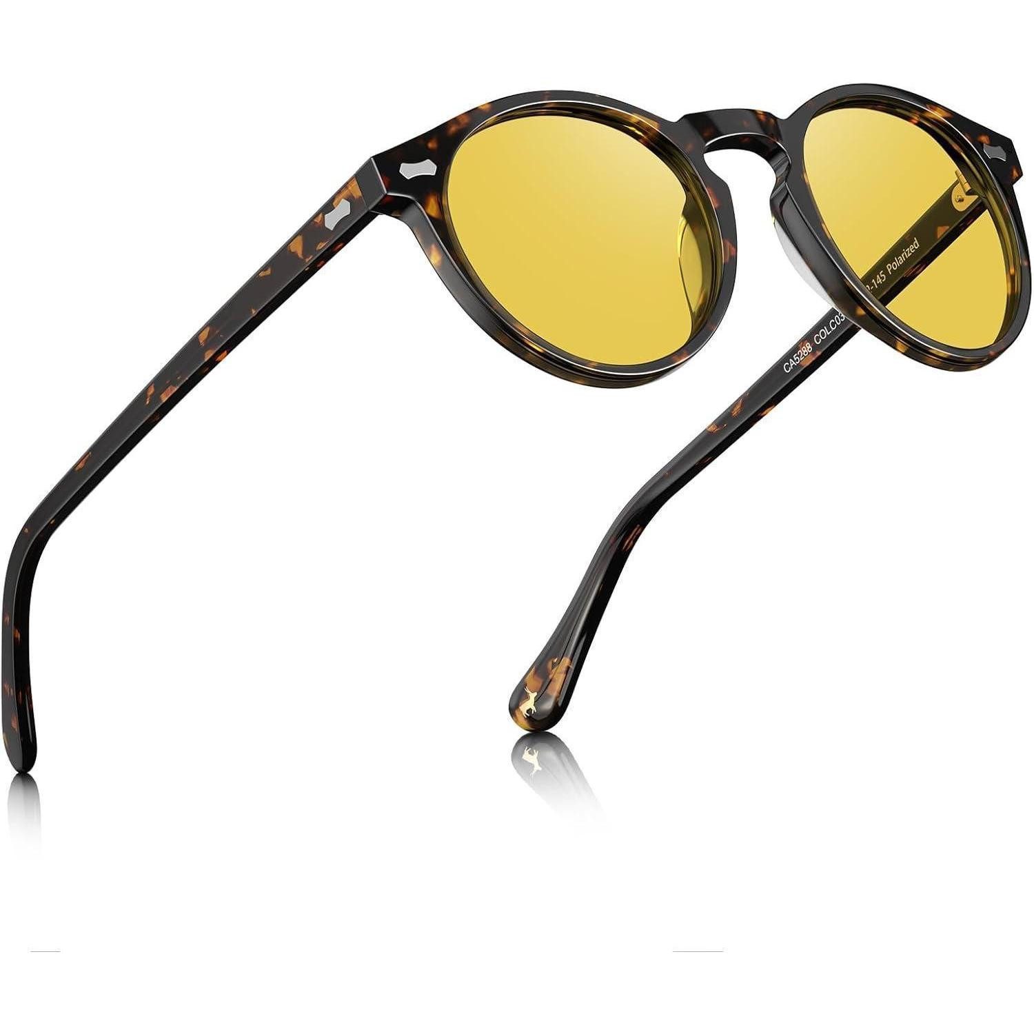 LuxusKollektion Retrosonnenbrille Sonnenbrille rund Damen polarisierte 100 Schildpatt Rahme Gelb Linse