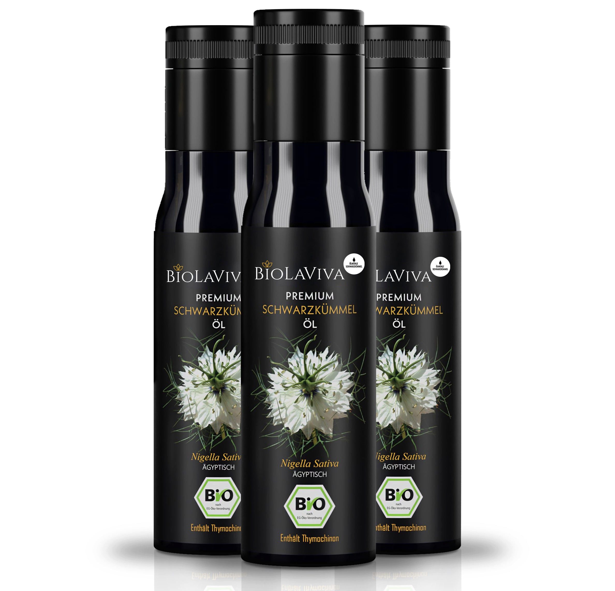 BIOLAVIVA Speiseöl 3× Bio Schwarzkümmelöl ungefiltert 100ml