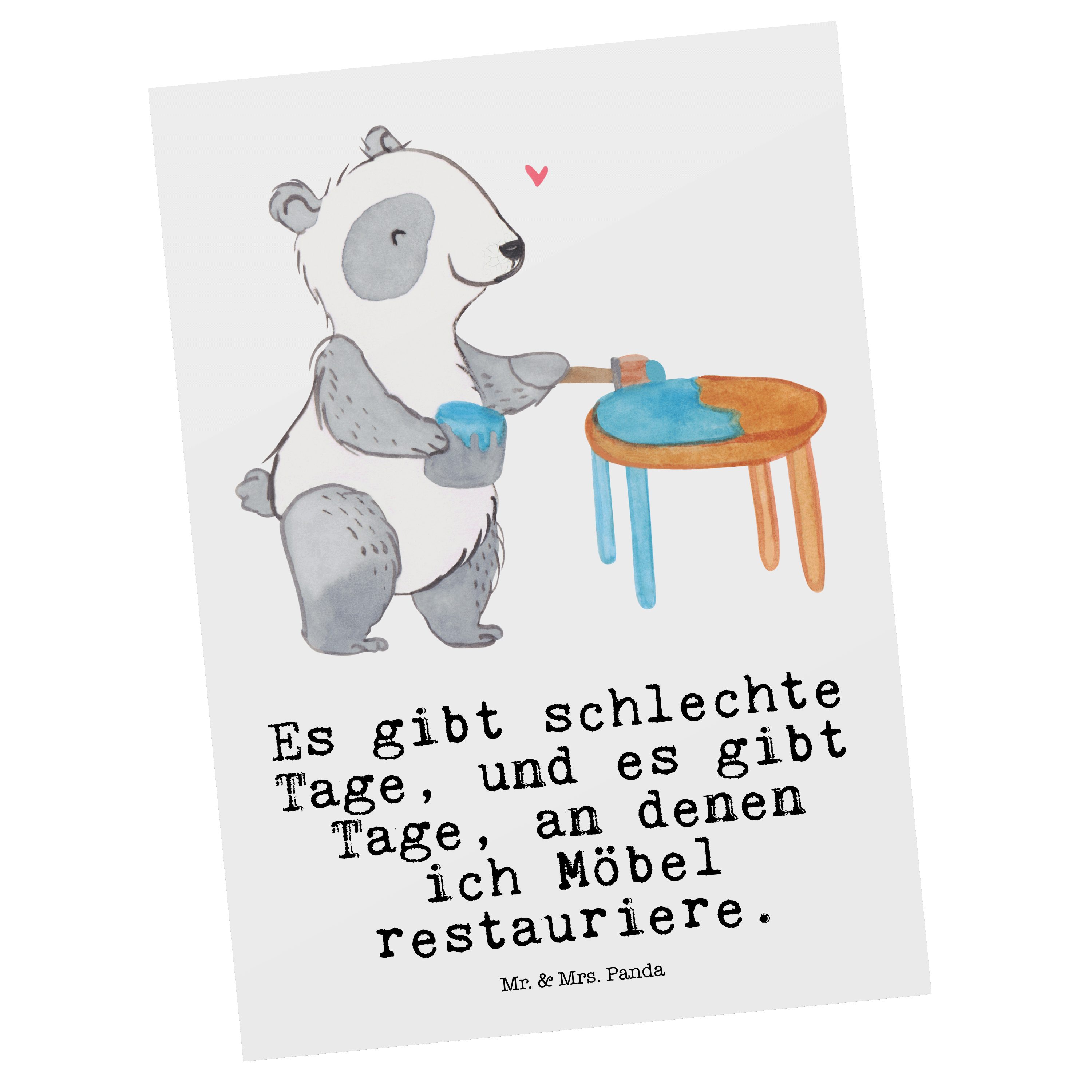 Mr. & Mrs. Panda Postkarte Panda Möbel restaurieren Tage - Weiß - Geschenk, Dankeskarte, Gewinn