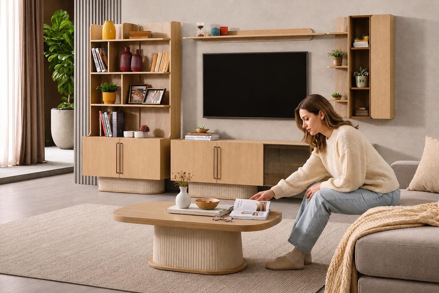 Xlmoebel Couchtisch Ovaler Holz-Couchtisch im modernen Design für Ihr Wohnzimmer, Made in Europa