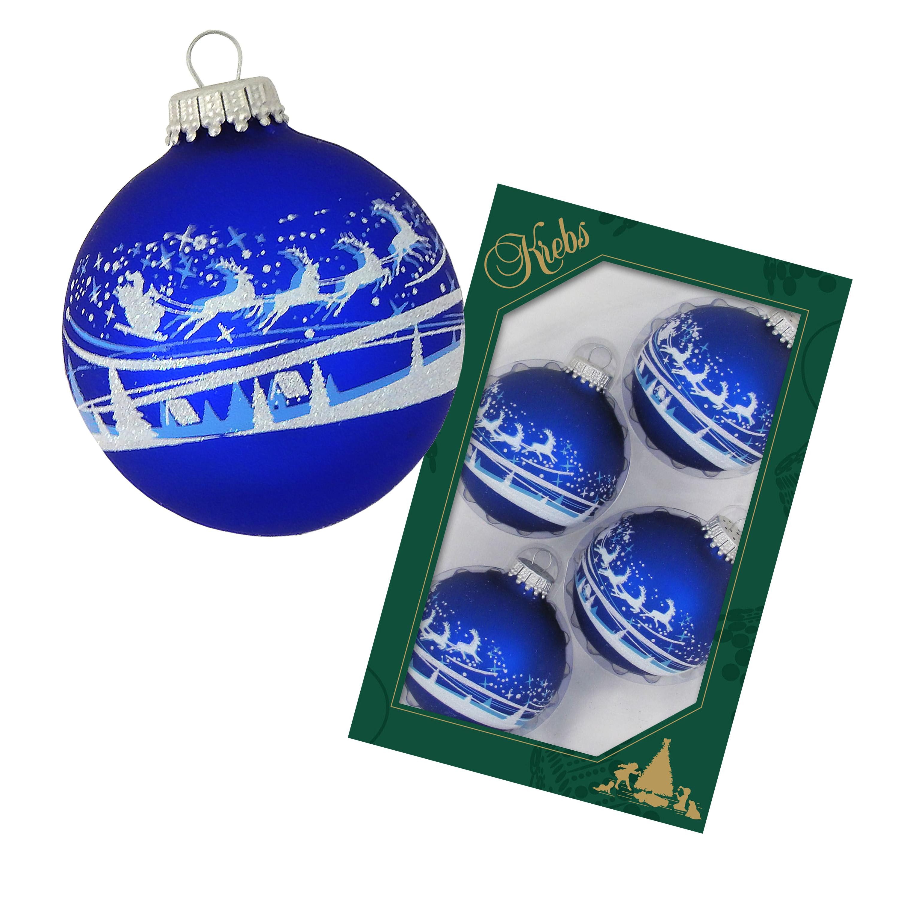 Krebs Glas Lauscha Weihnachtsbaumkugel Christbaumkugeln - 4er Set - Santa überm Dorf - ca. 7cm - aus Glas, winterliche Festtagsdekoration für Baum, Strauch und vieles mehr