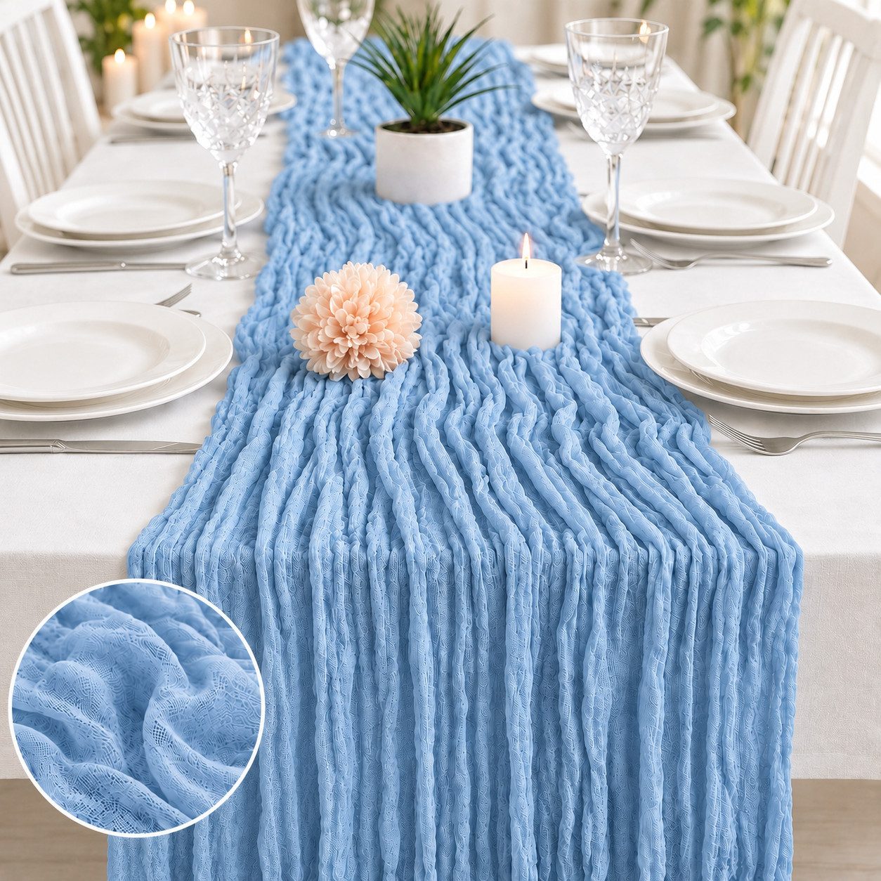 JASLIFE Tischläufer Käsetuch Gaze im boho deko herbst tischläufer (10-tlg, 55 x 300 cm, 90 x 300 cm), Natürliche Faltenstruktur, weich fallend, vielseitig dekorierbar