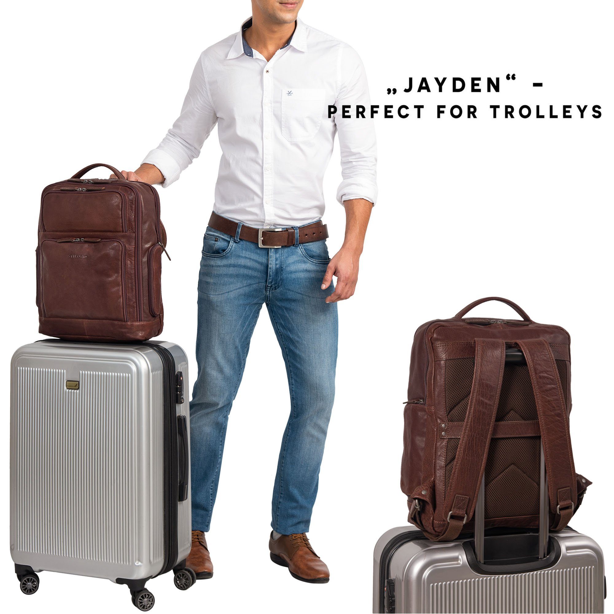 "Jayden" Leder dunkelbraun Business maraska Rucksack Notebook-Rucksack STILORD -