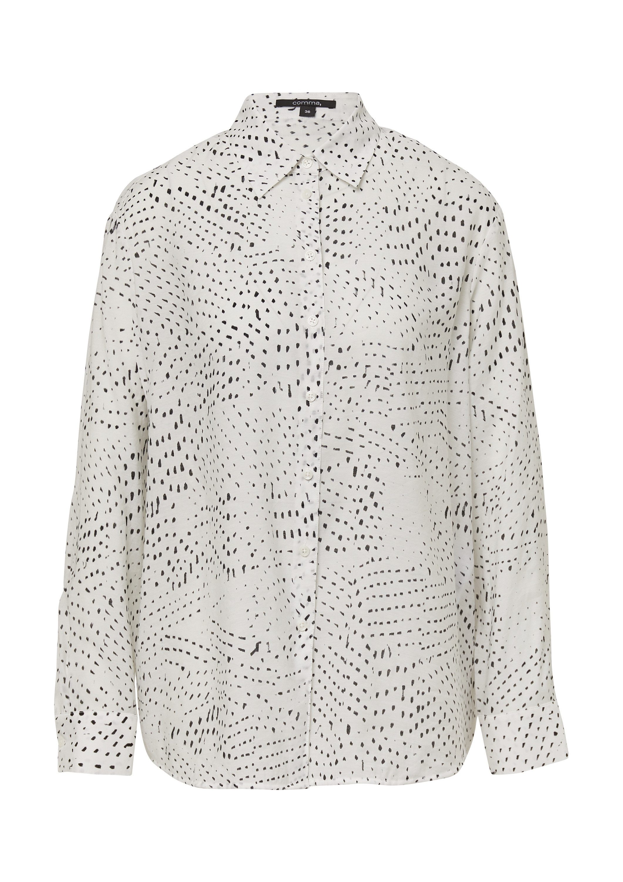 comma Langarmbluse Bluse Ramie-Bluse mit All-over-Print
