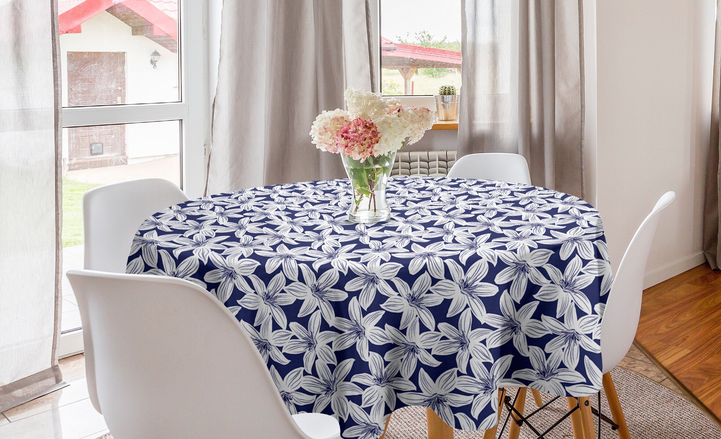 Abakuhaus Tischdecke Kreis Tischdecke Abdeckung für Esszimmer Küche Dekoration, Floral Hibiscus Blütenblätter