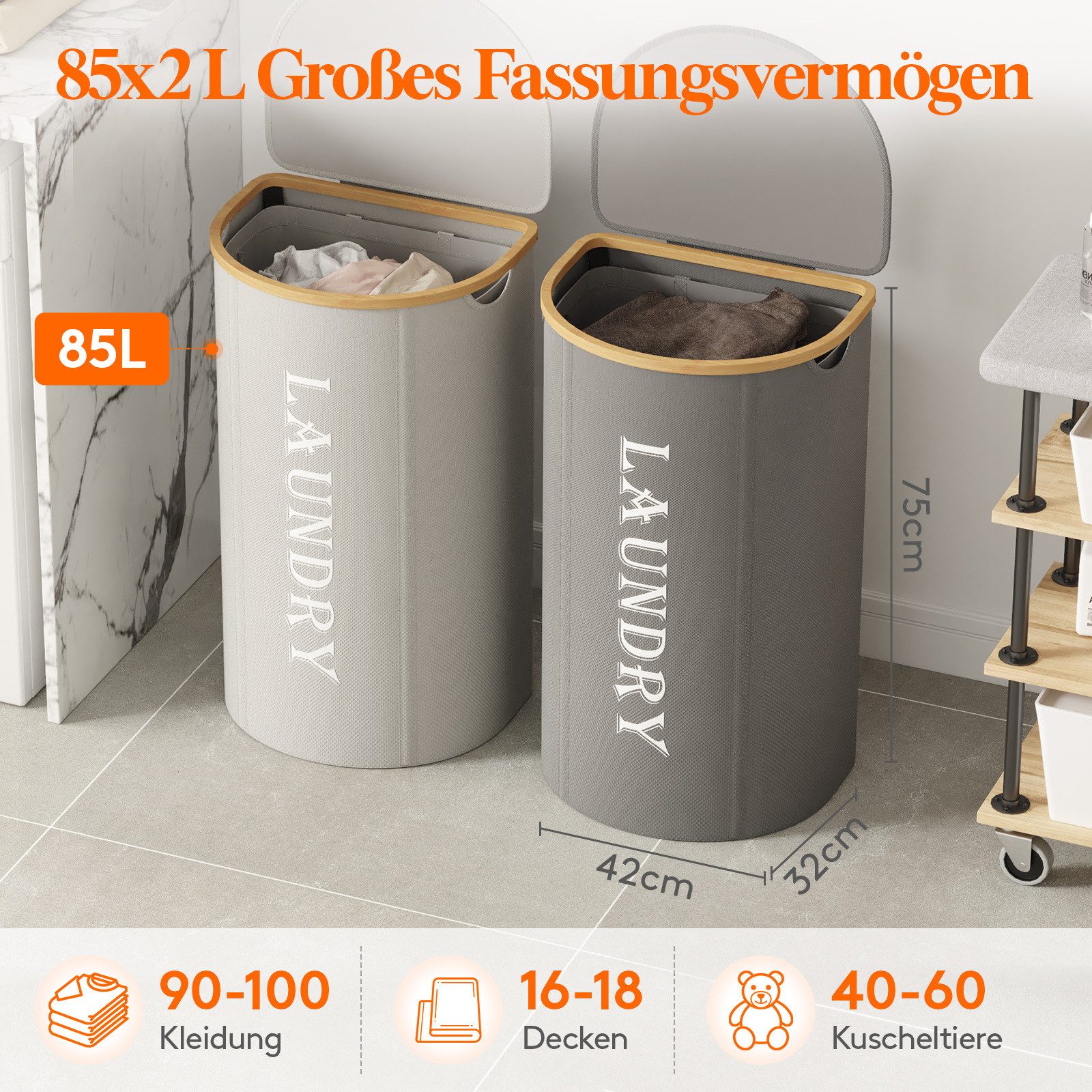 Lifewit Wäschebox 85L Wäschekorb mit Deckel günstig online kaufen